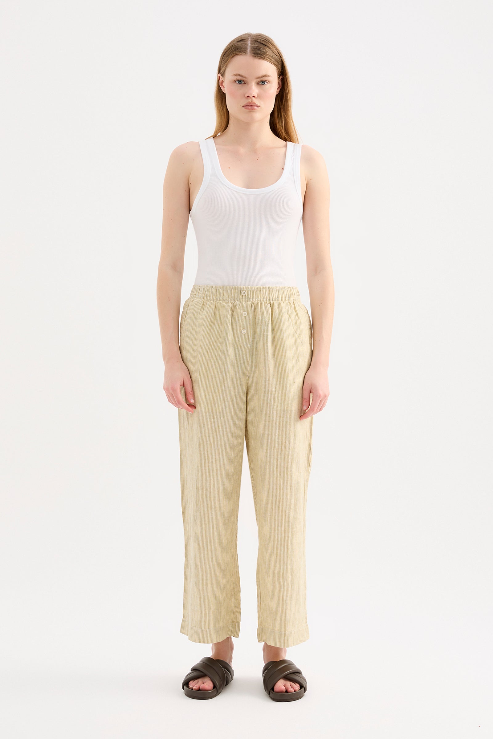 Lounge Stripe Linen Longline Shirt & Crop Pant Set 