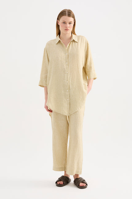 Lounge Stripe Linen Longline Shirt & Crop Pant Set 