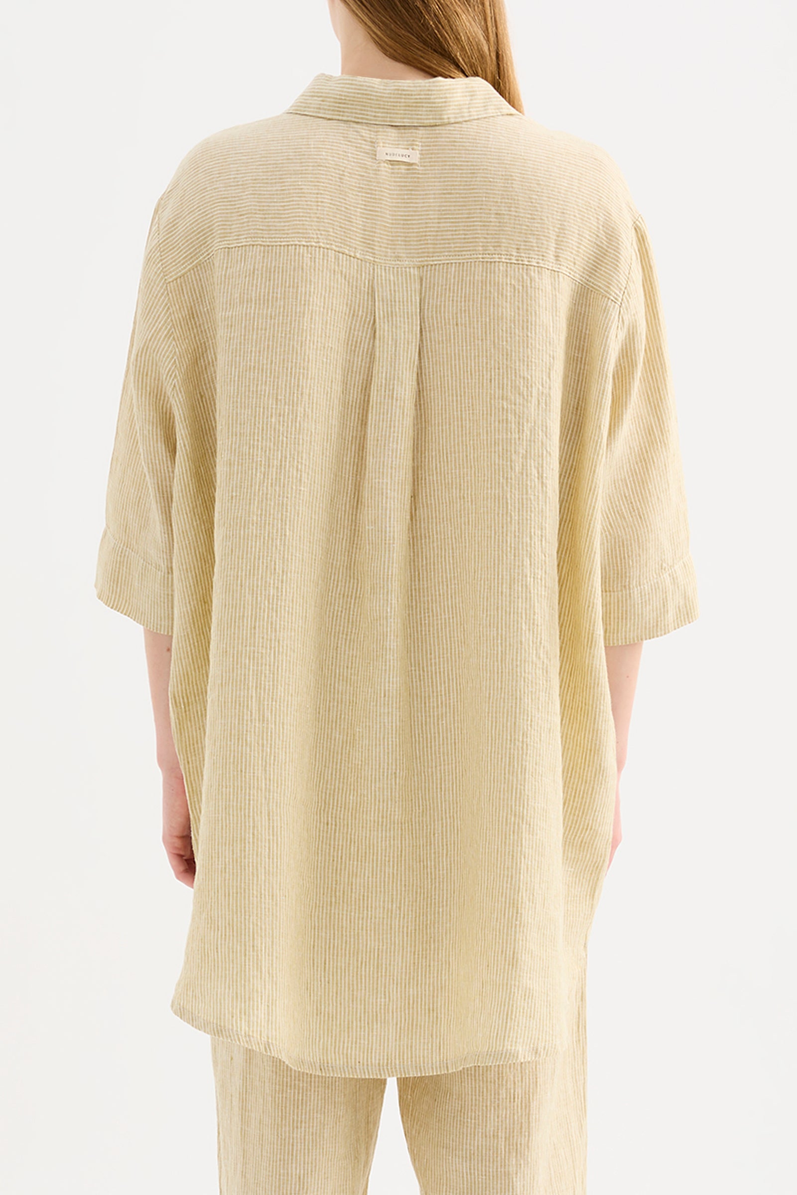 Lounge Stripe Linen Longline Shirt Moss Stripe 