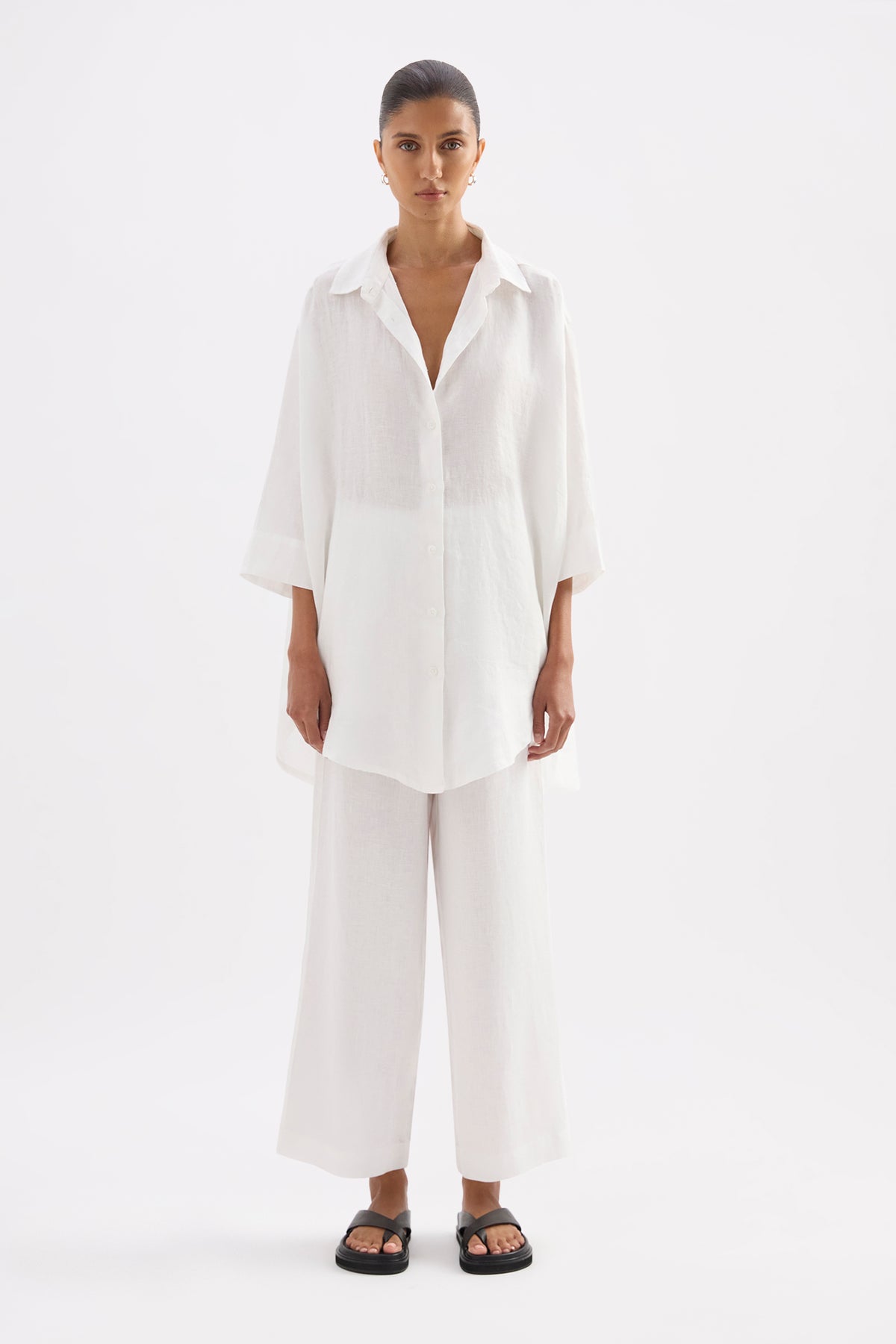 Lounge Linen Longline Shirt & Crop Pant Set 