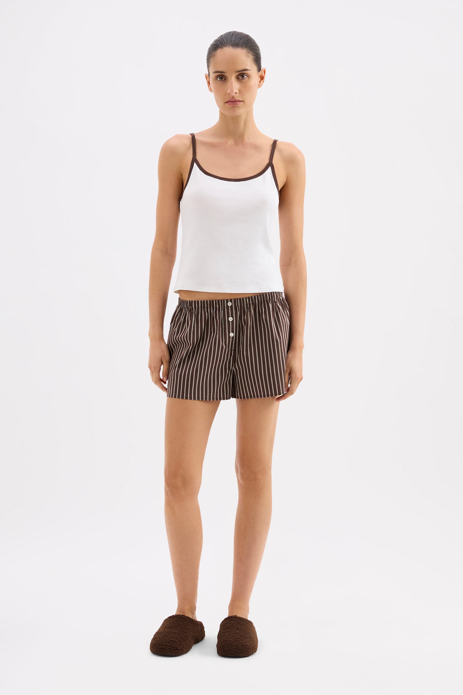 Organic Poplin Lounge Short Chocolate Stripe 