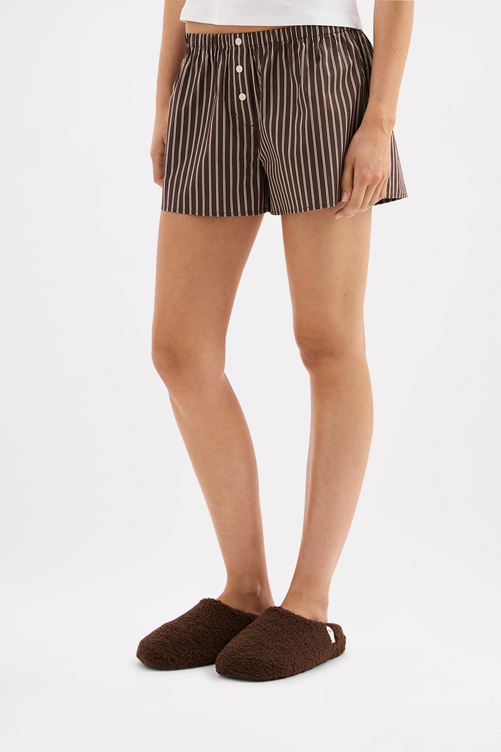 Organic Poplin Lounge Short Chocolate Stripe 
