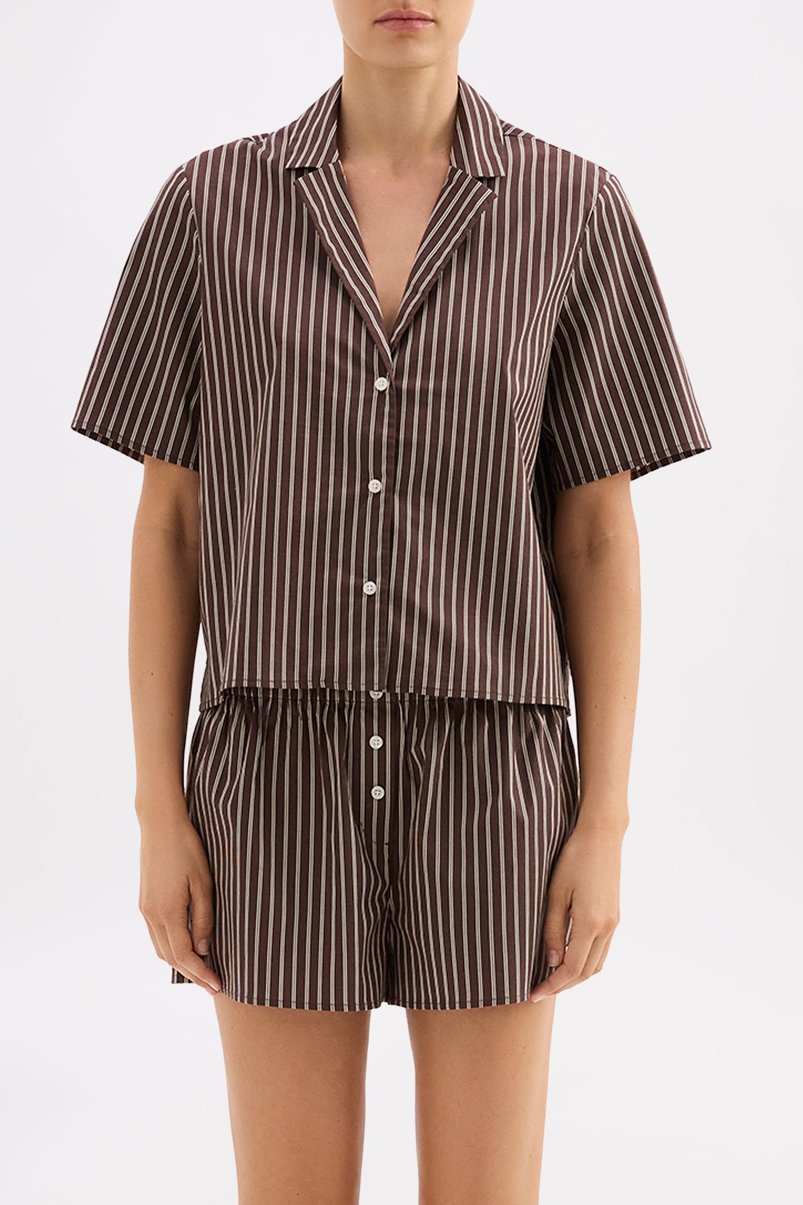 Organic Poplin Lounge Shirt Chocolate Stripe 