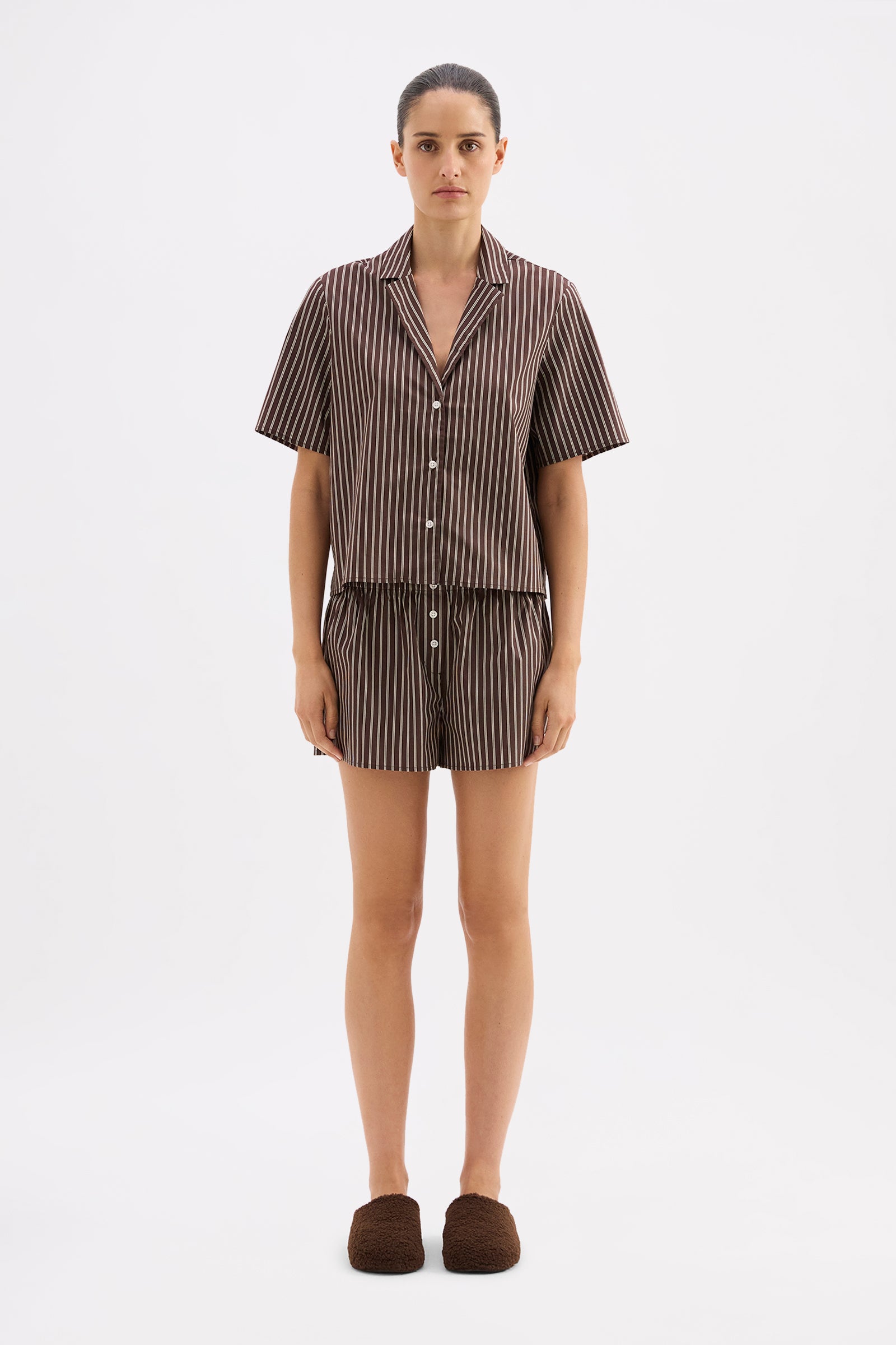 Organic Poplin Lounge Shirt Chocolate Stripe 