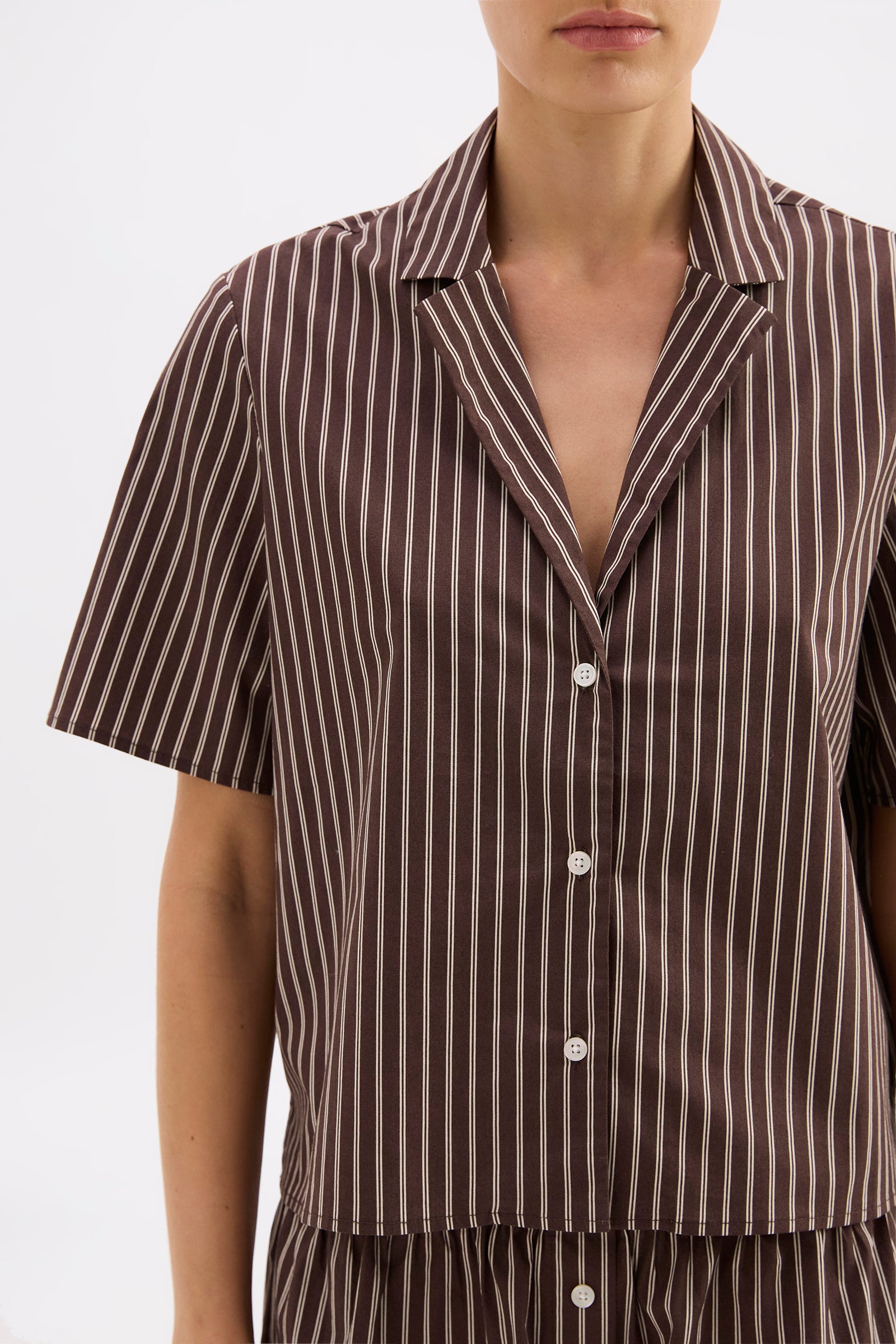 Organic Poplin Lounge Shirt Chocolate Stripe 