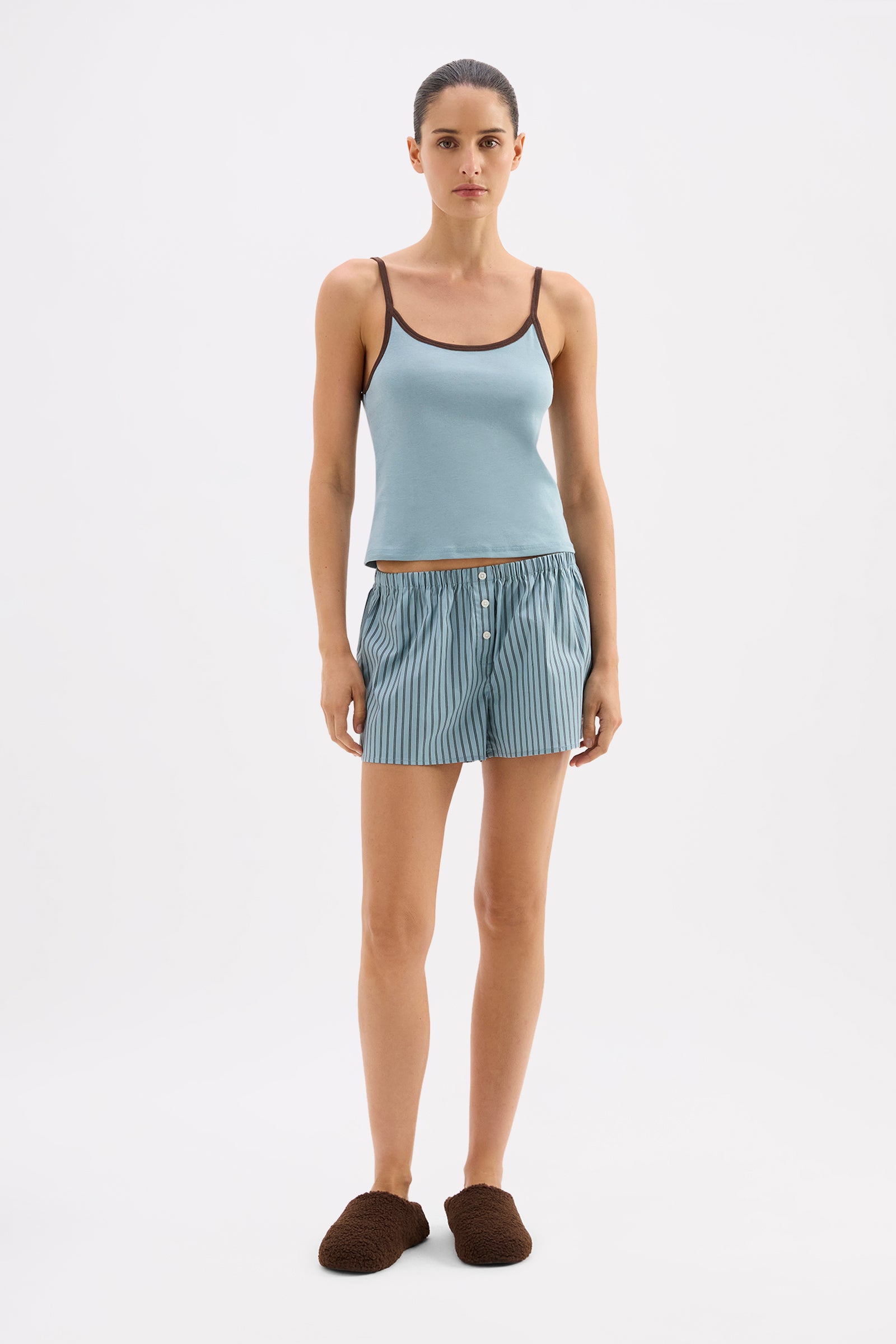 Organic Poplin Lounge Short Lagoon Stripe 