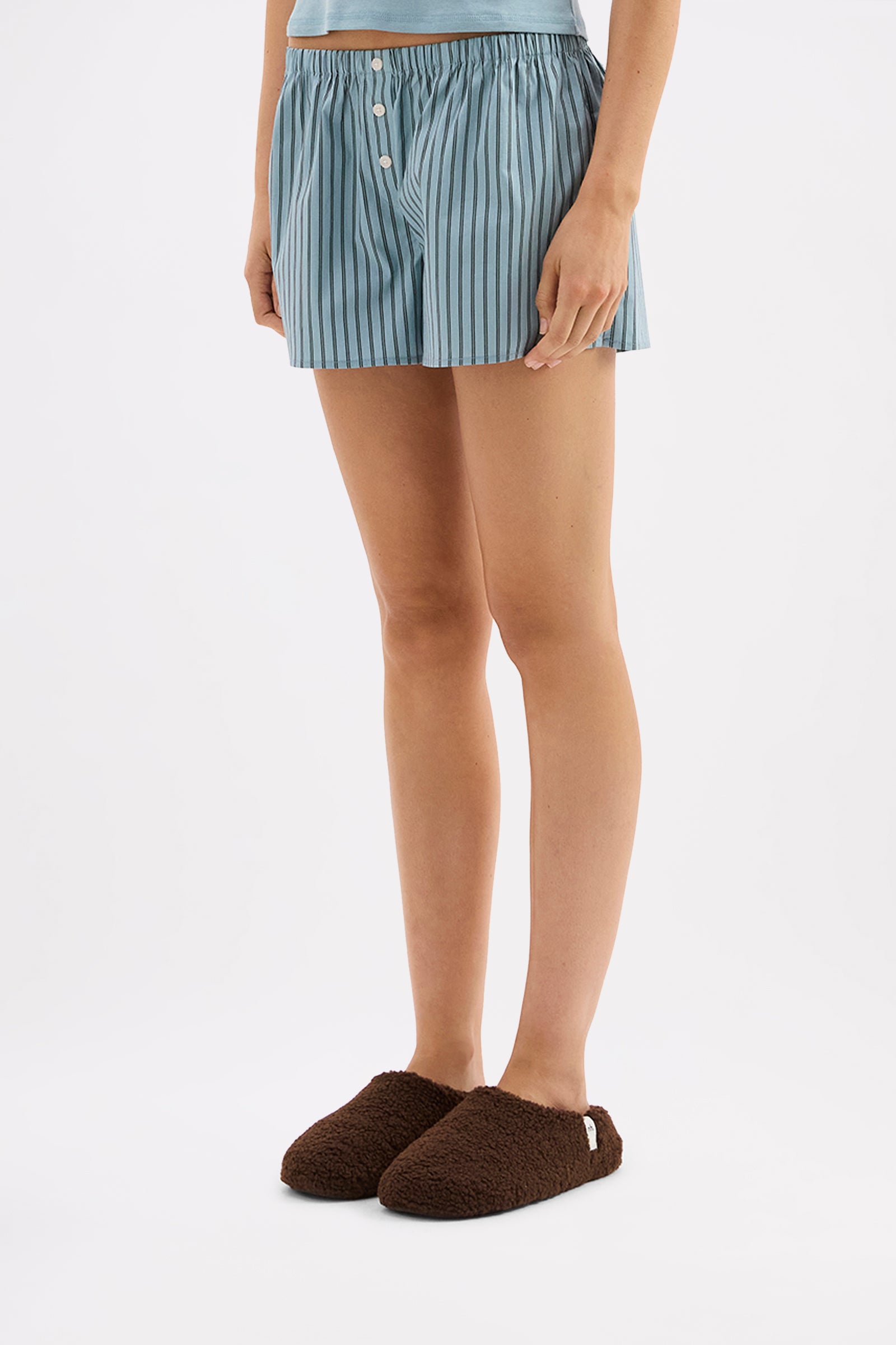 Organic Poplin Lounge Short Lagoon Stripe 