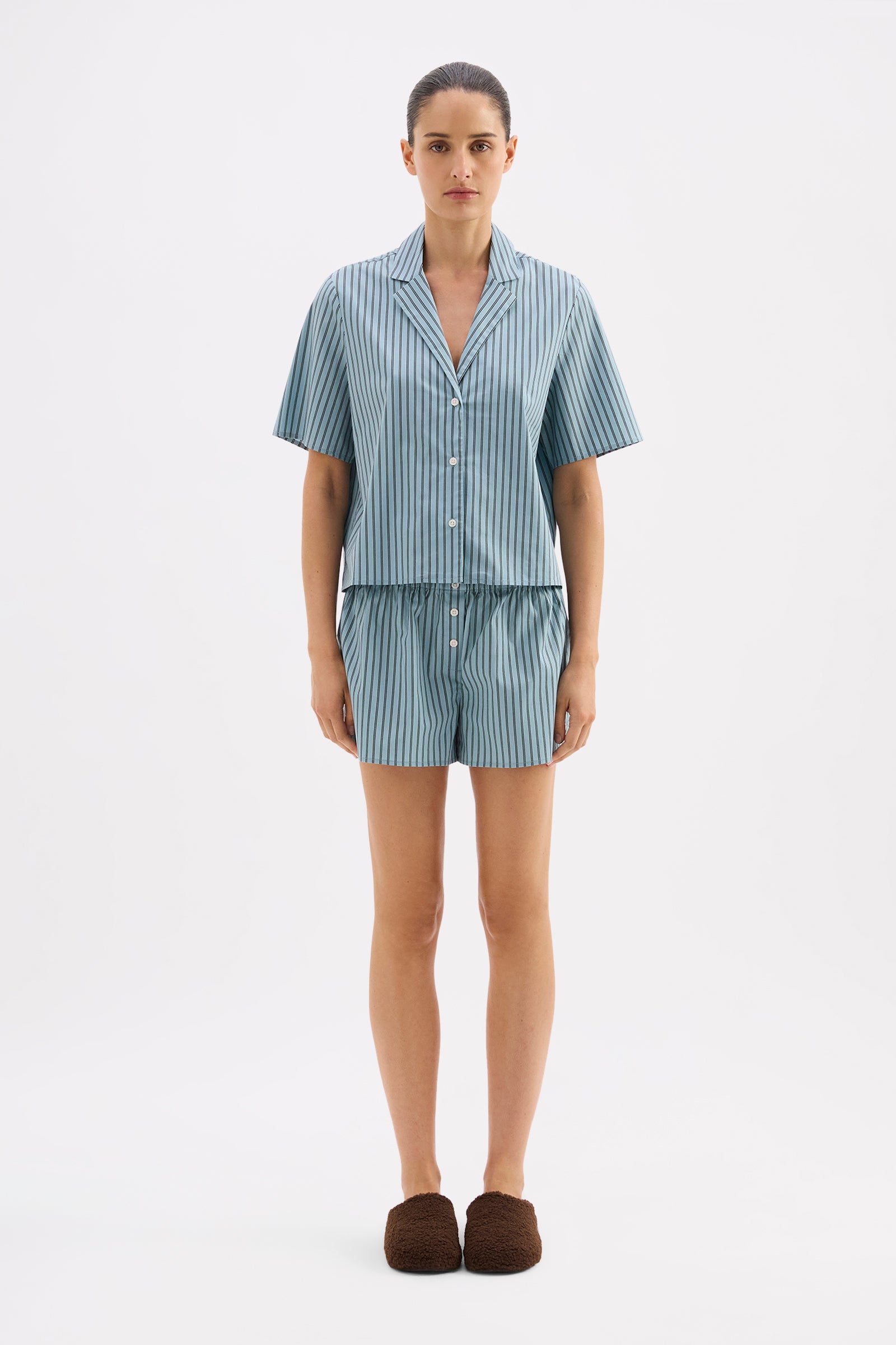 Organic Poplin Lounge Shirt Lagoon Stripe 