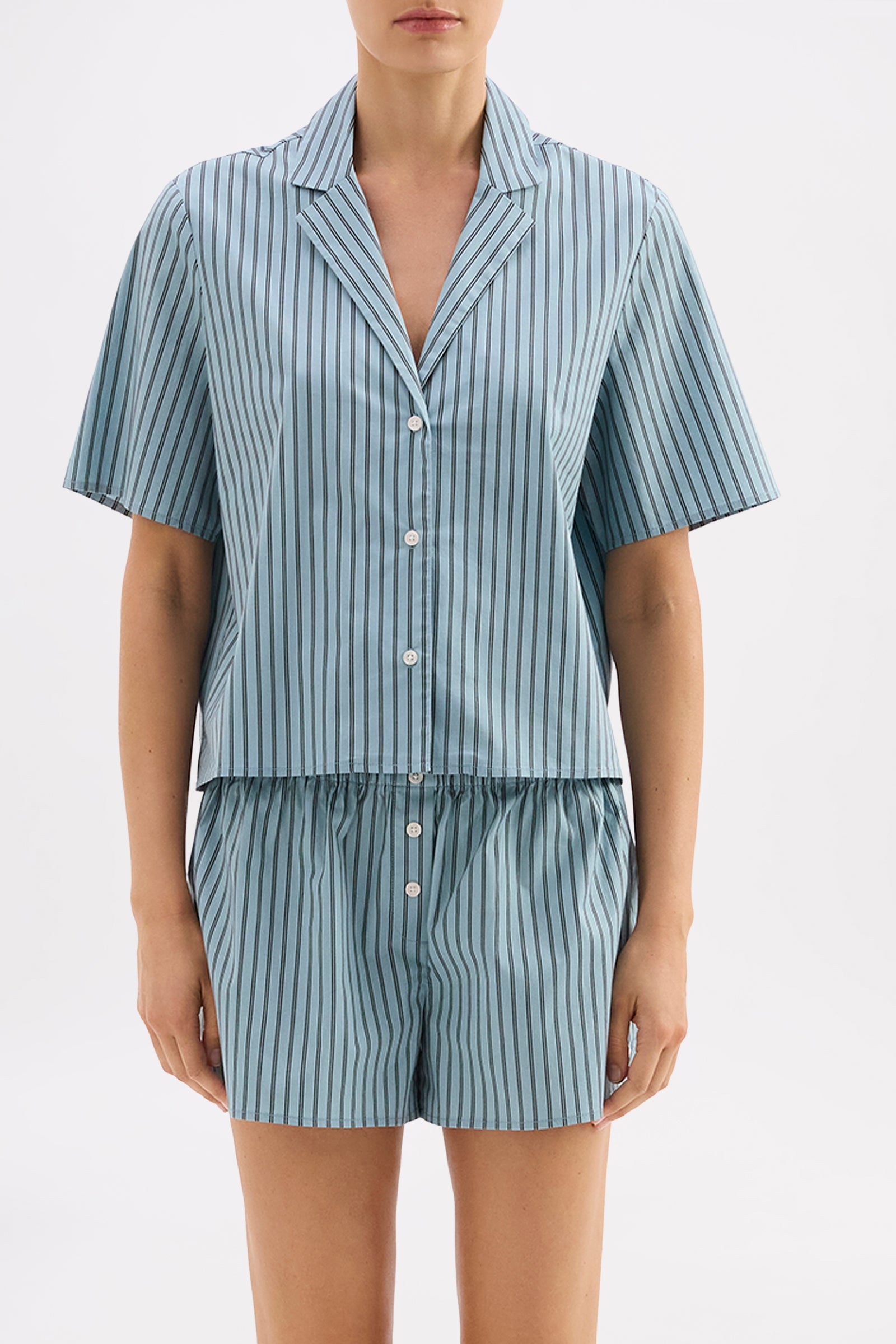 Organic Poplin Lounge Shirt Lagoon Stripe 