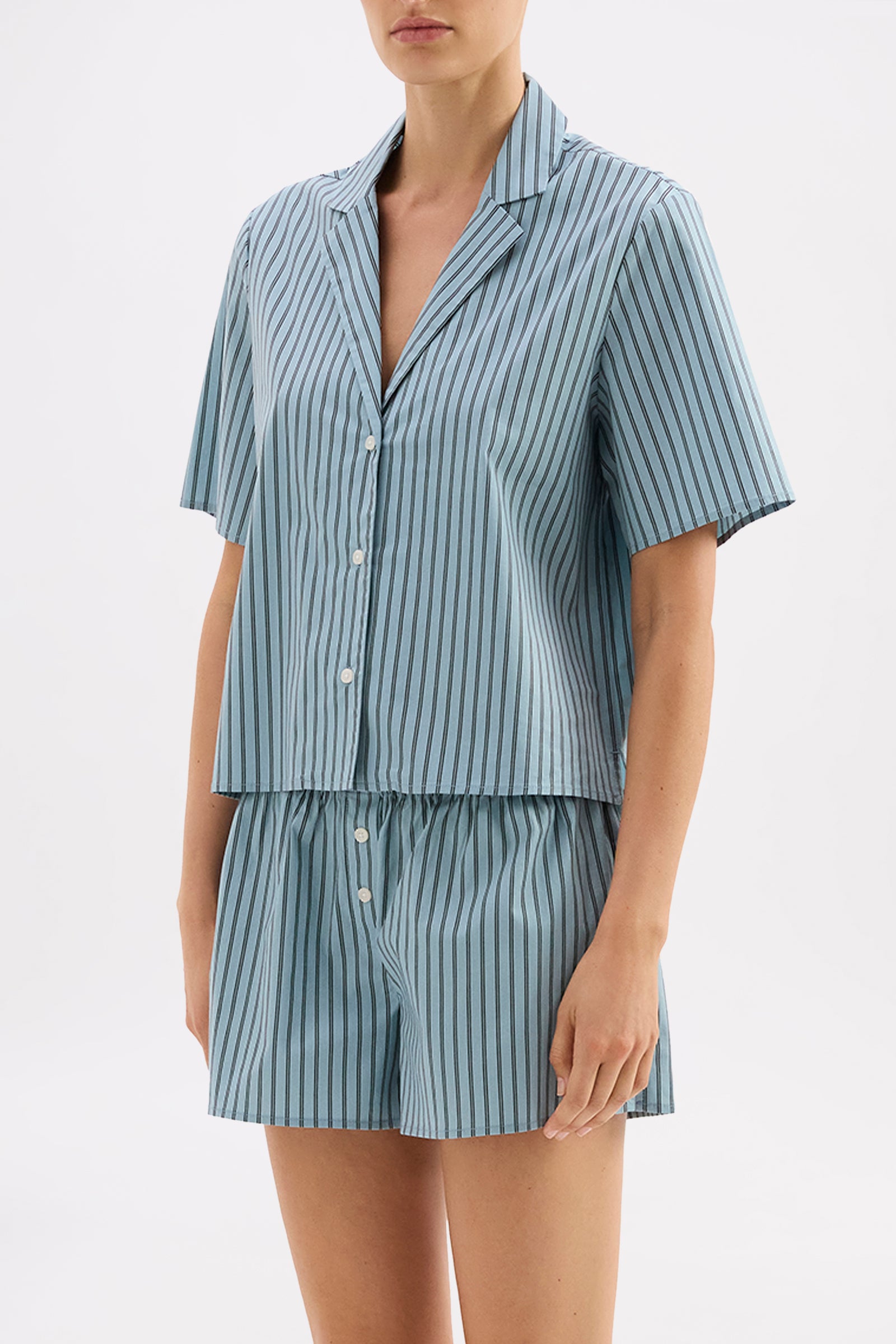 Organic Poplin Lounge Shirt Lagoon Stripe 