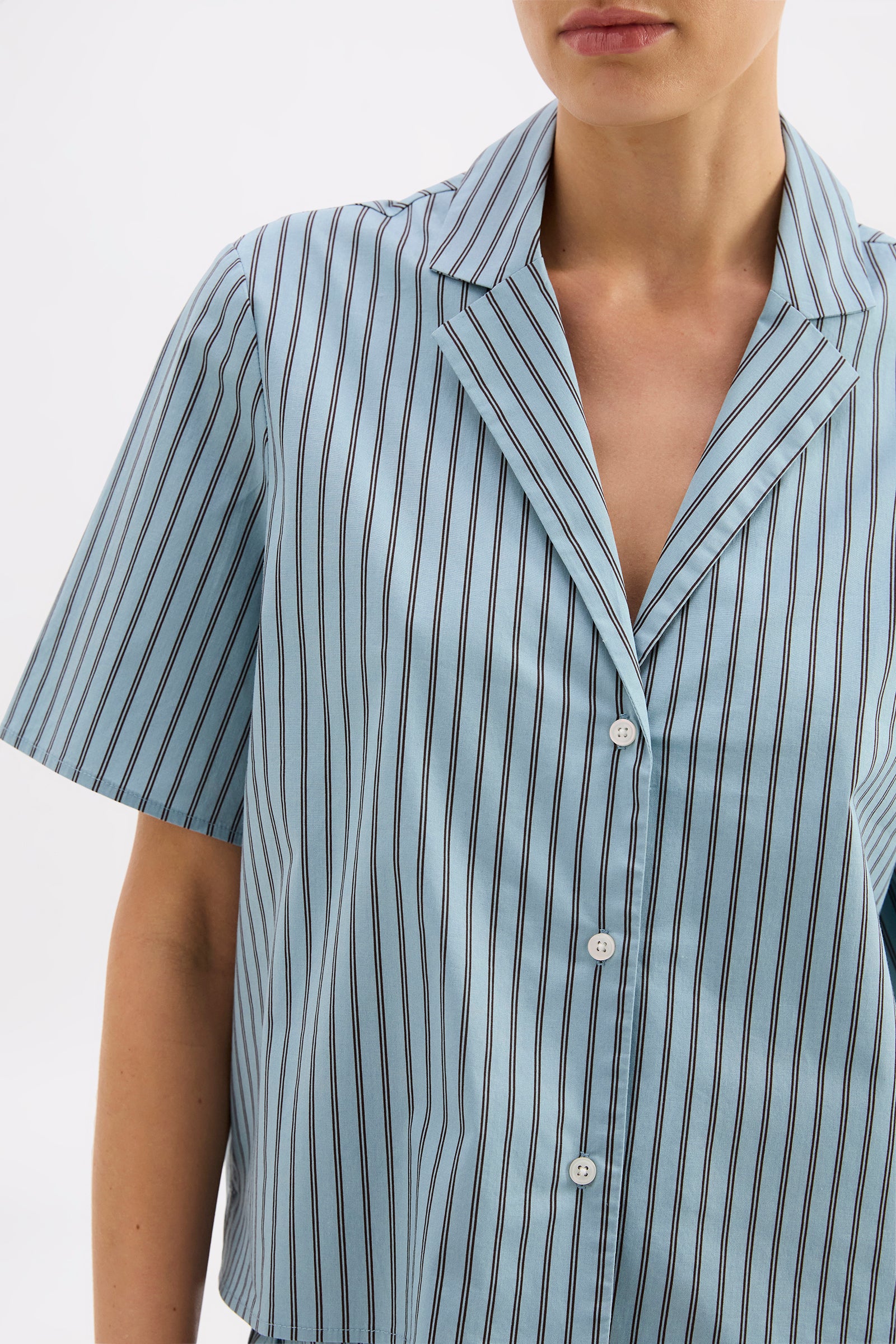 Organic Poplin Lounge Shirt Lagoon Stripe 