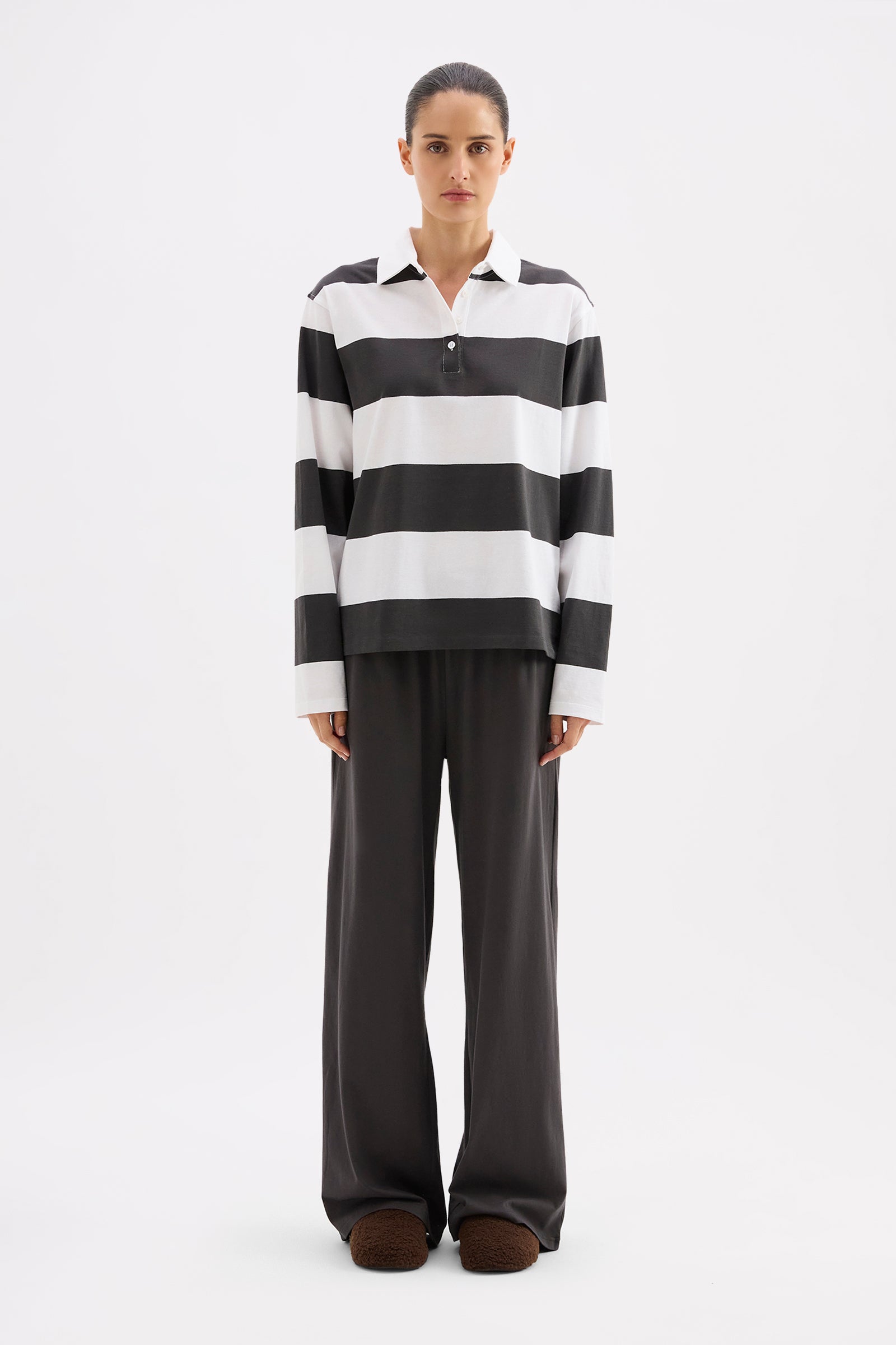 Organic Lounge Jersey Coal Stripe 
