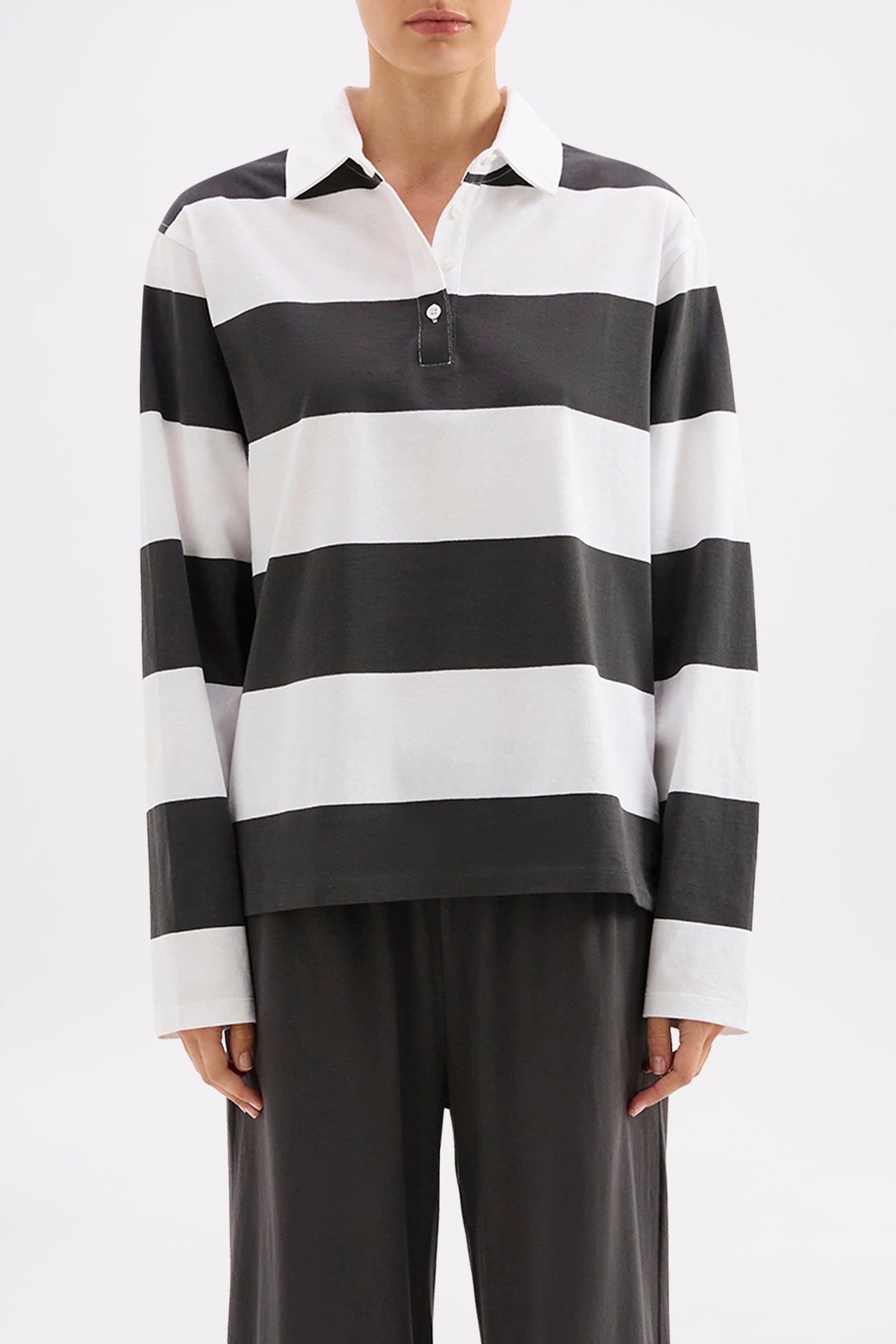 Organic Lounge Jersey Coal Stripe 