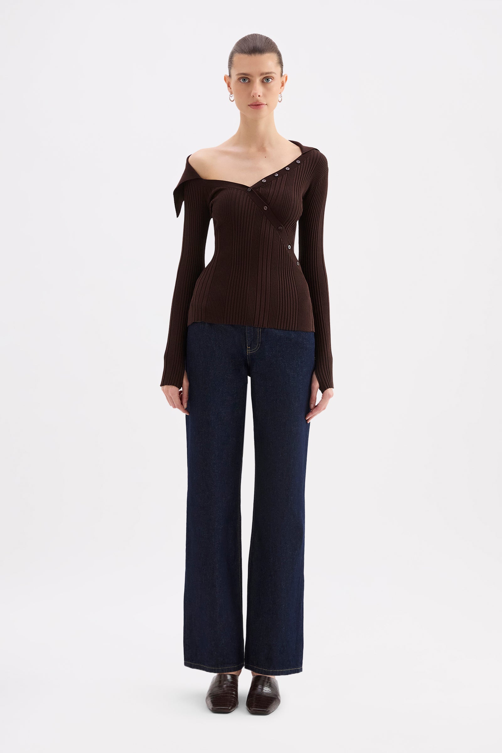 Sonnet Off Shoulder Knit Dark Chocolate 