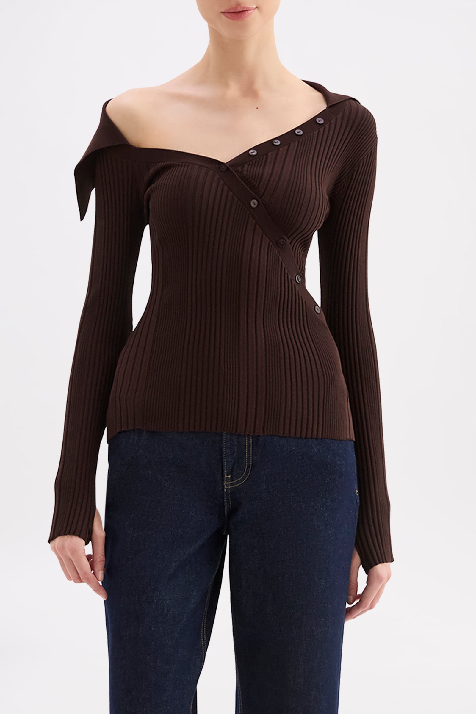Sonnet Off Shoulder Knit Dark Chocolate 