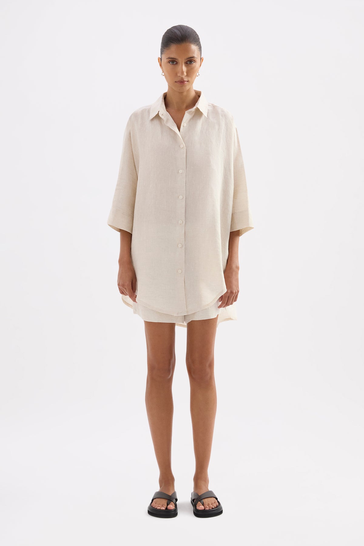 Lounge Linen Longline Shirt & Short Set 