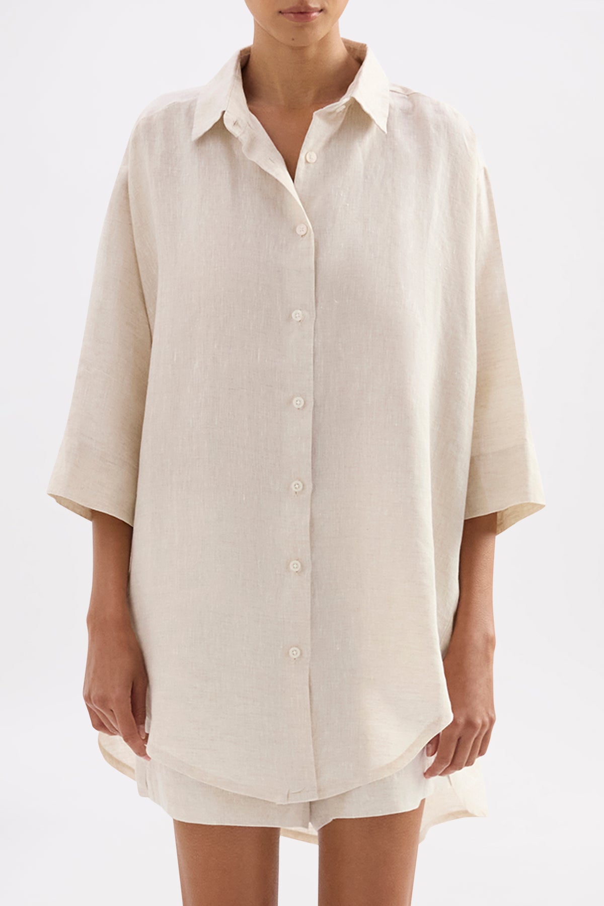 Lounge Linen Longline Shirt & Short Set 