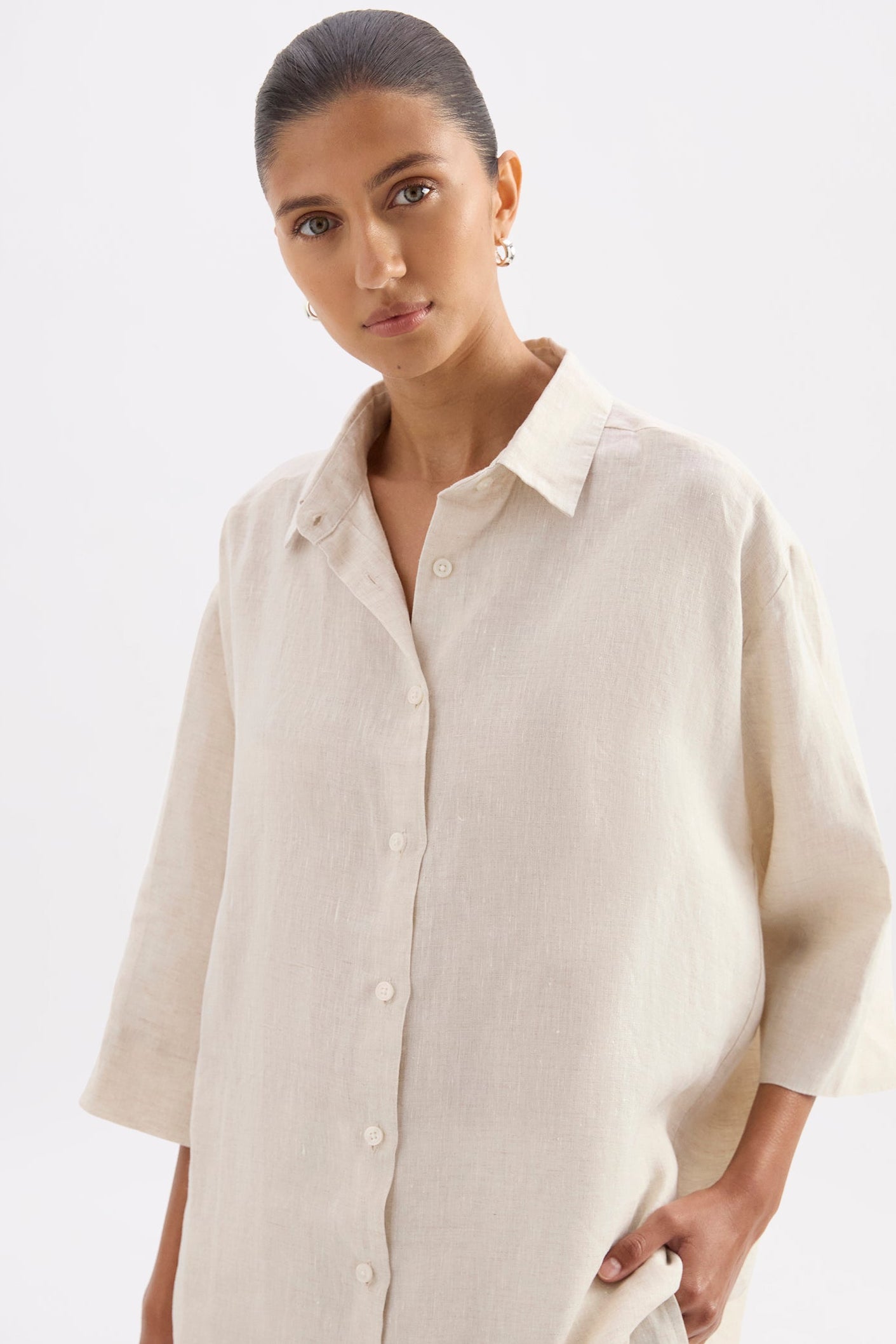 Lounge Linen Longline Shirt Natural 