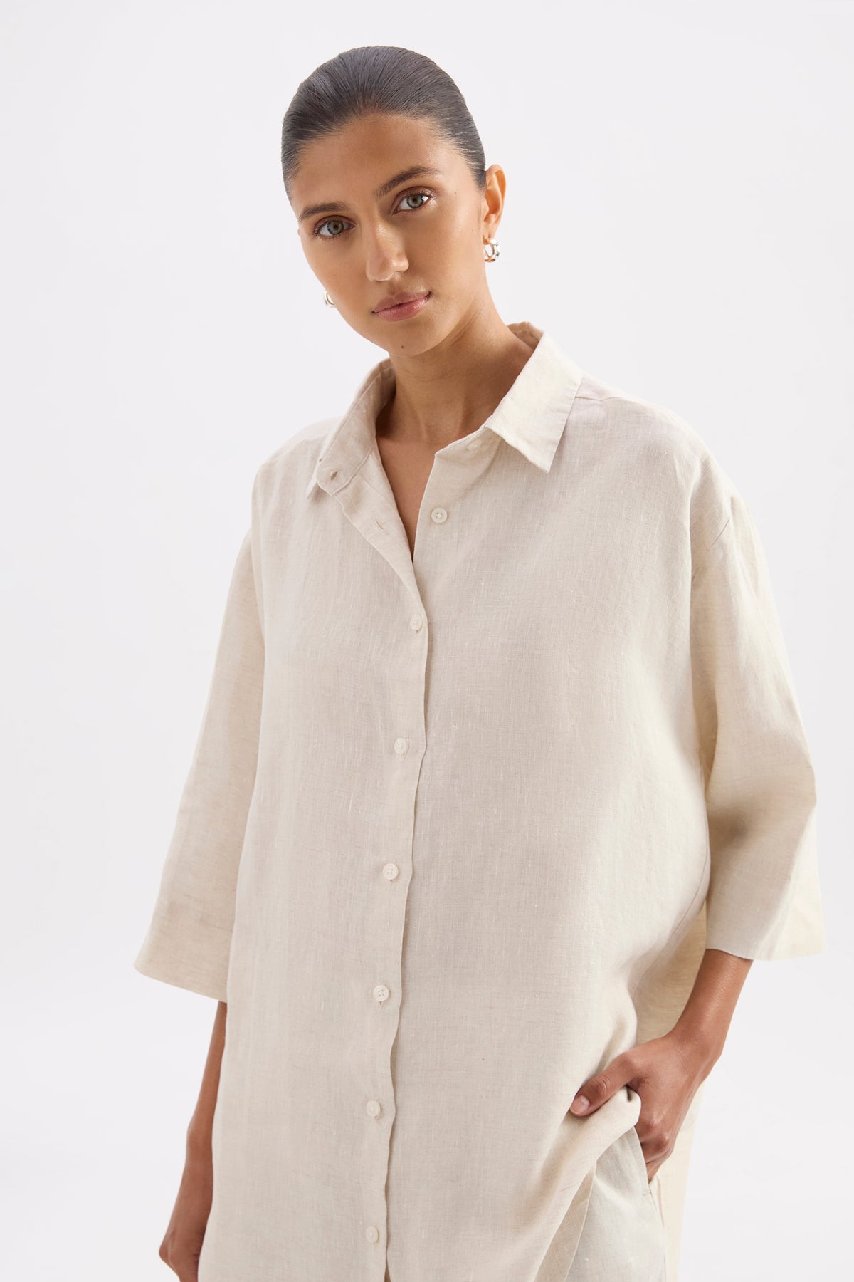 Lounge Linen Longline Shirt & Crop Pant Set 