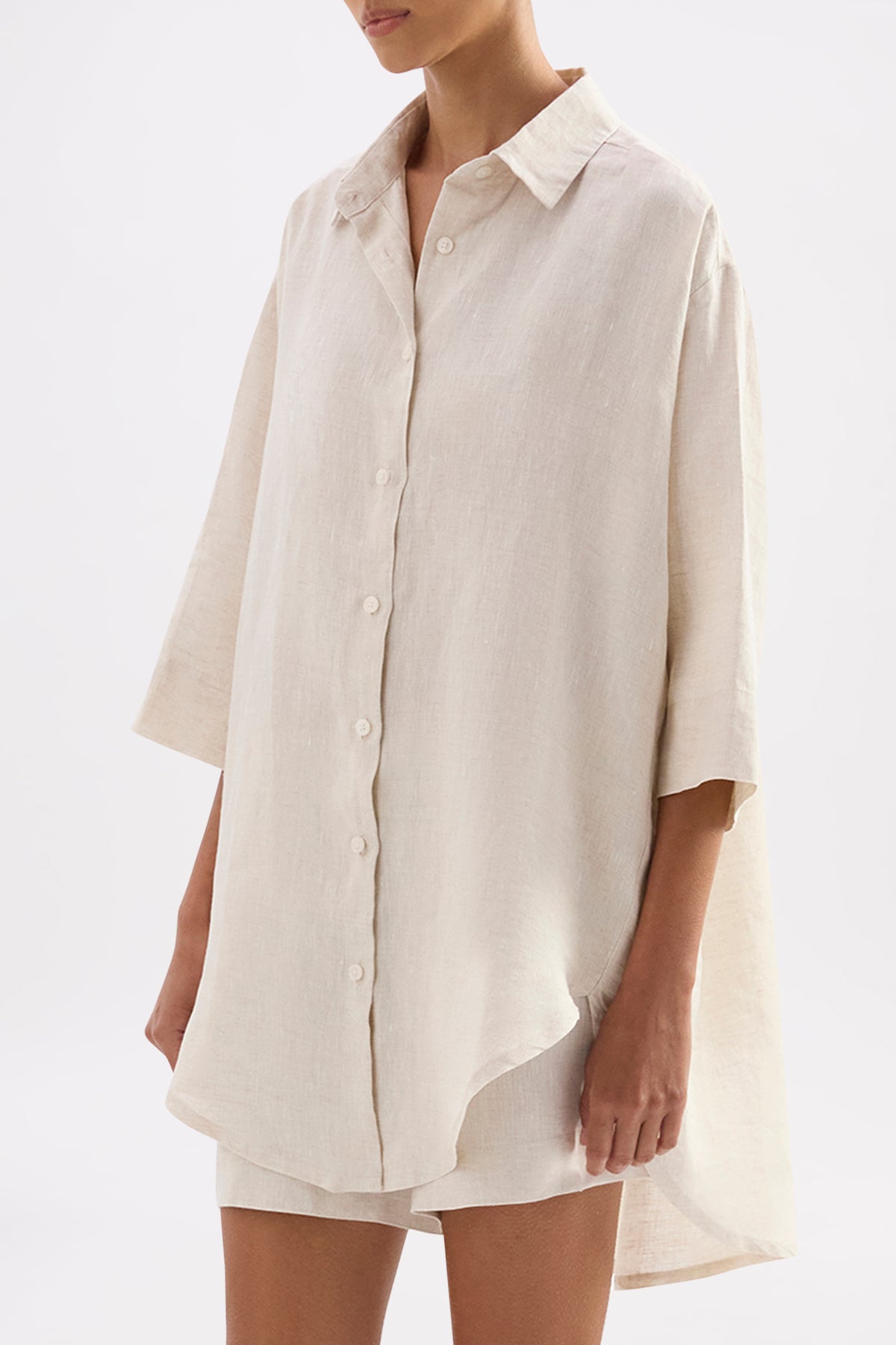 Lounge Linen Longline Shirt & Short Set 