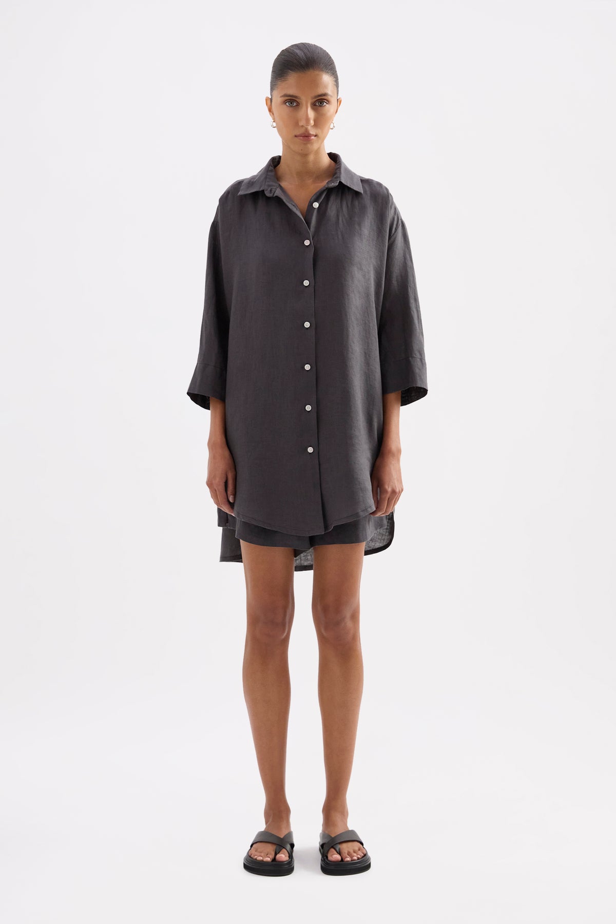 Lounge Linen Longline Shirt & Short Set 