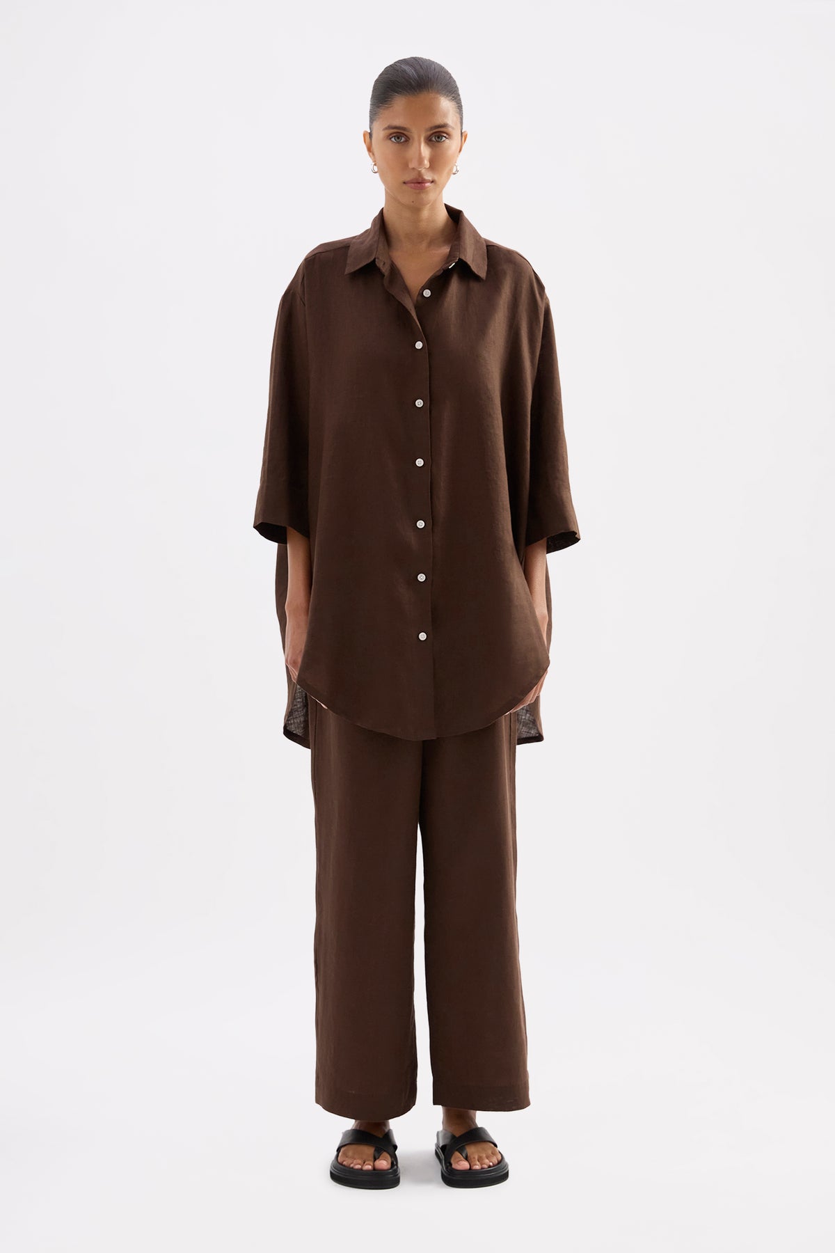 Lounge Linen Longline Shirt & Crop Pant Set 