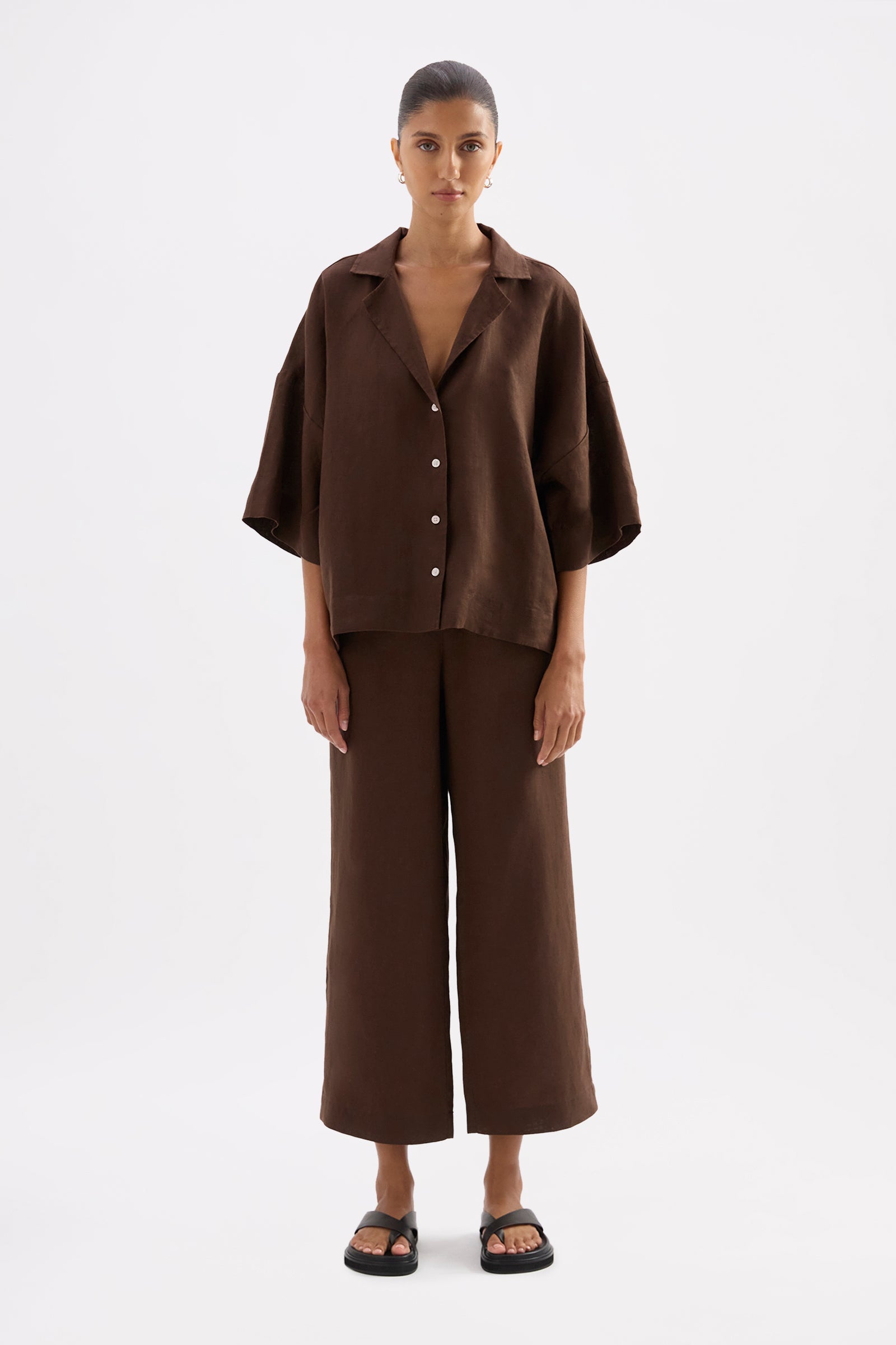 Lounge Linen Shirt Chocolate 