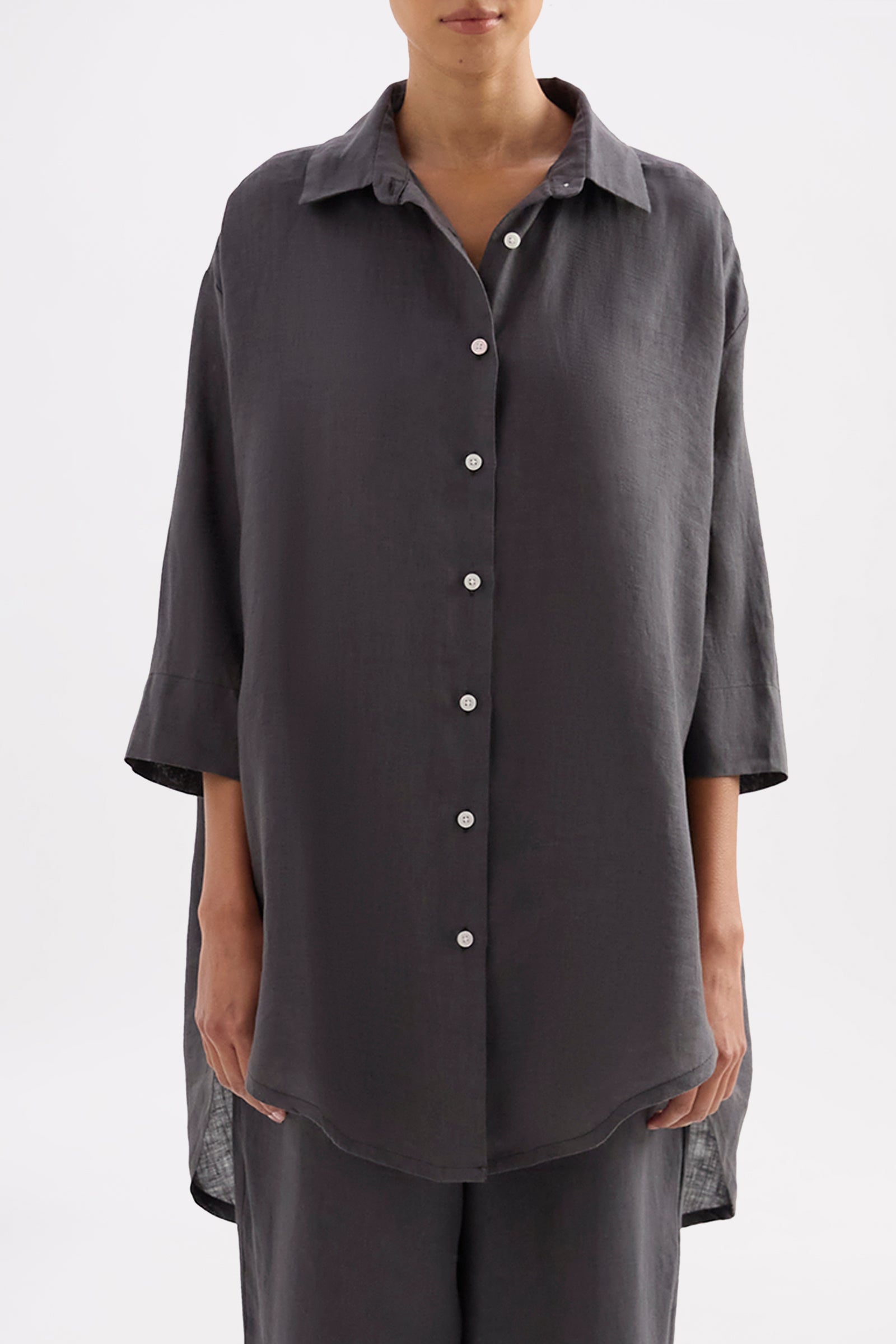 Lounge Linen Longline Shirt Coal 