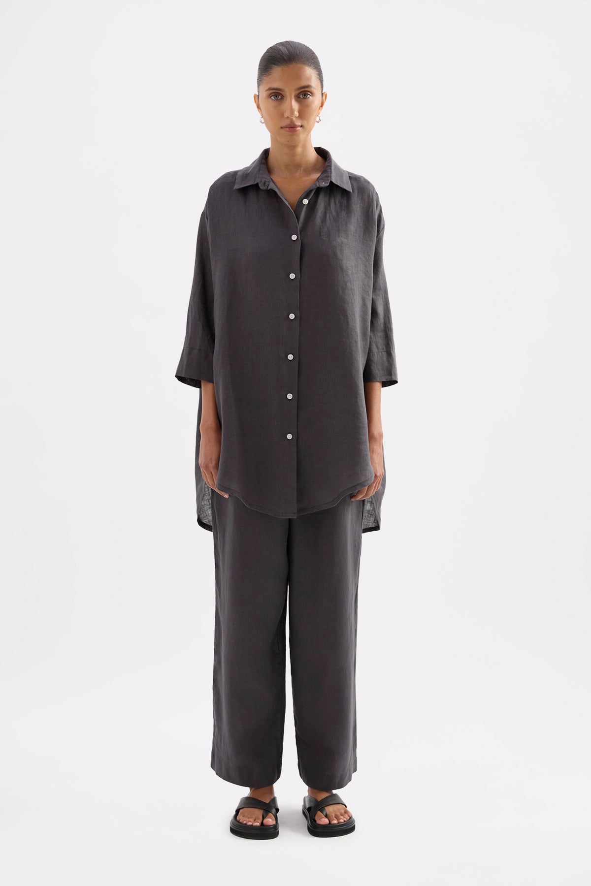 Lounge Linen Longline Shirt & Crop Pant Set 