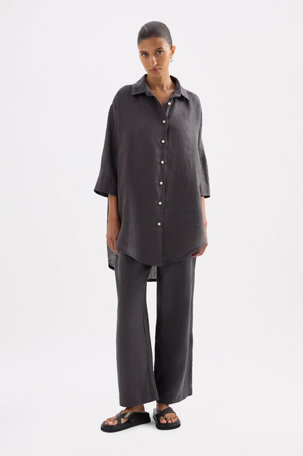 Lounge Linen Longline Shirt Coal 