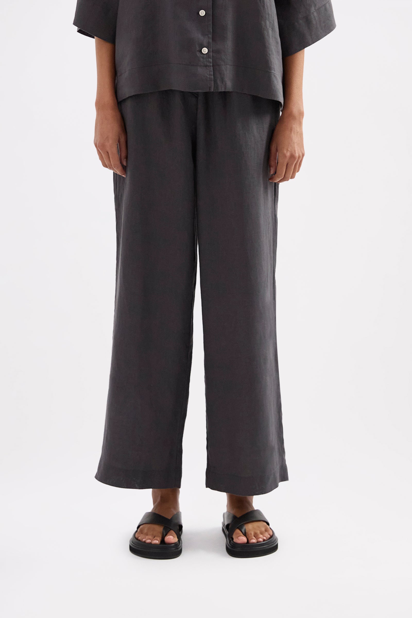 Lounge Linen Crop Pant Coal 