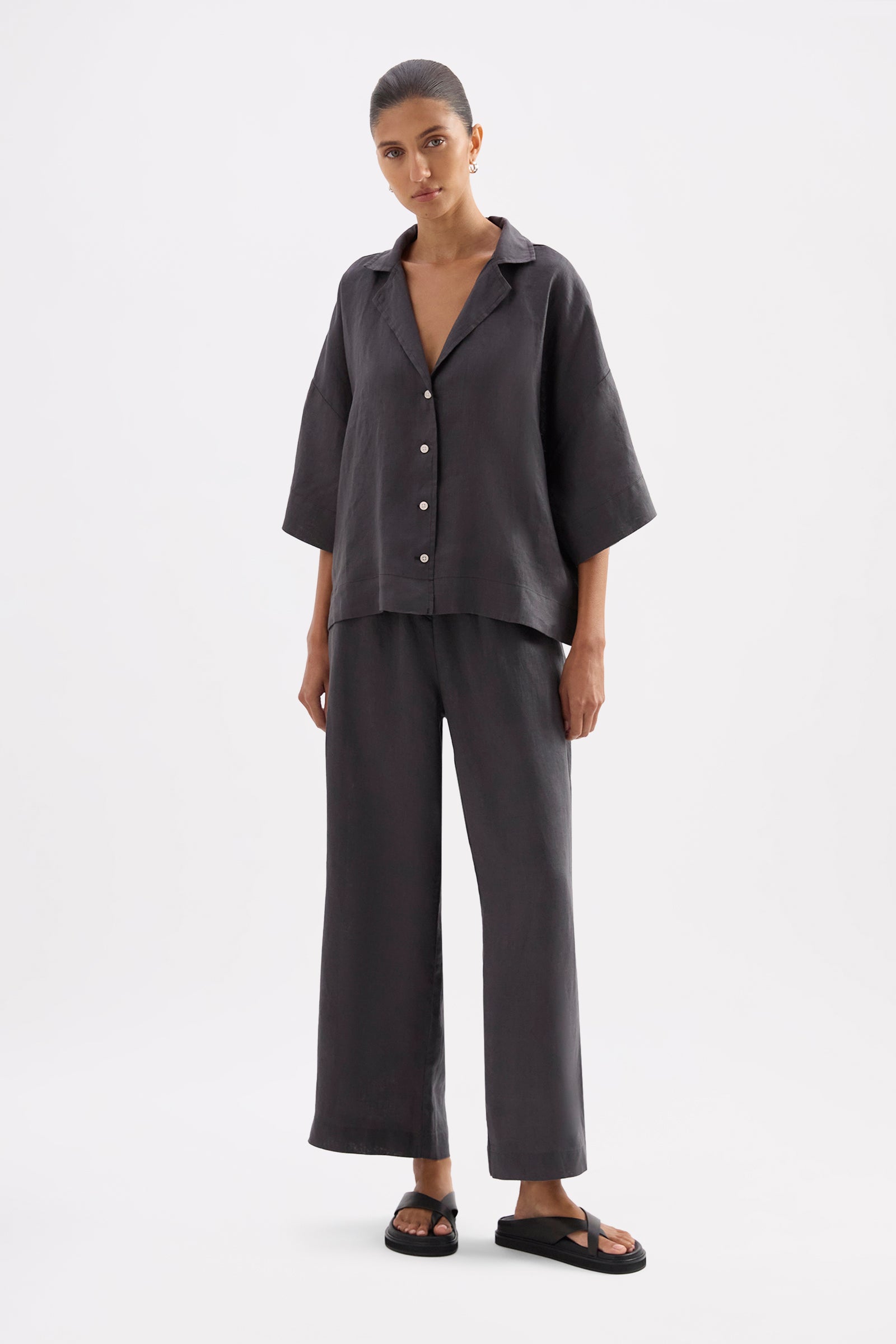 Lounge Linen Crop Pant Coal 