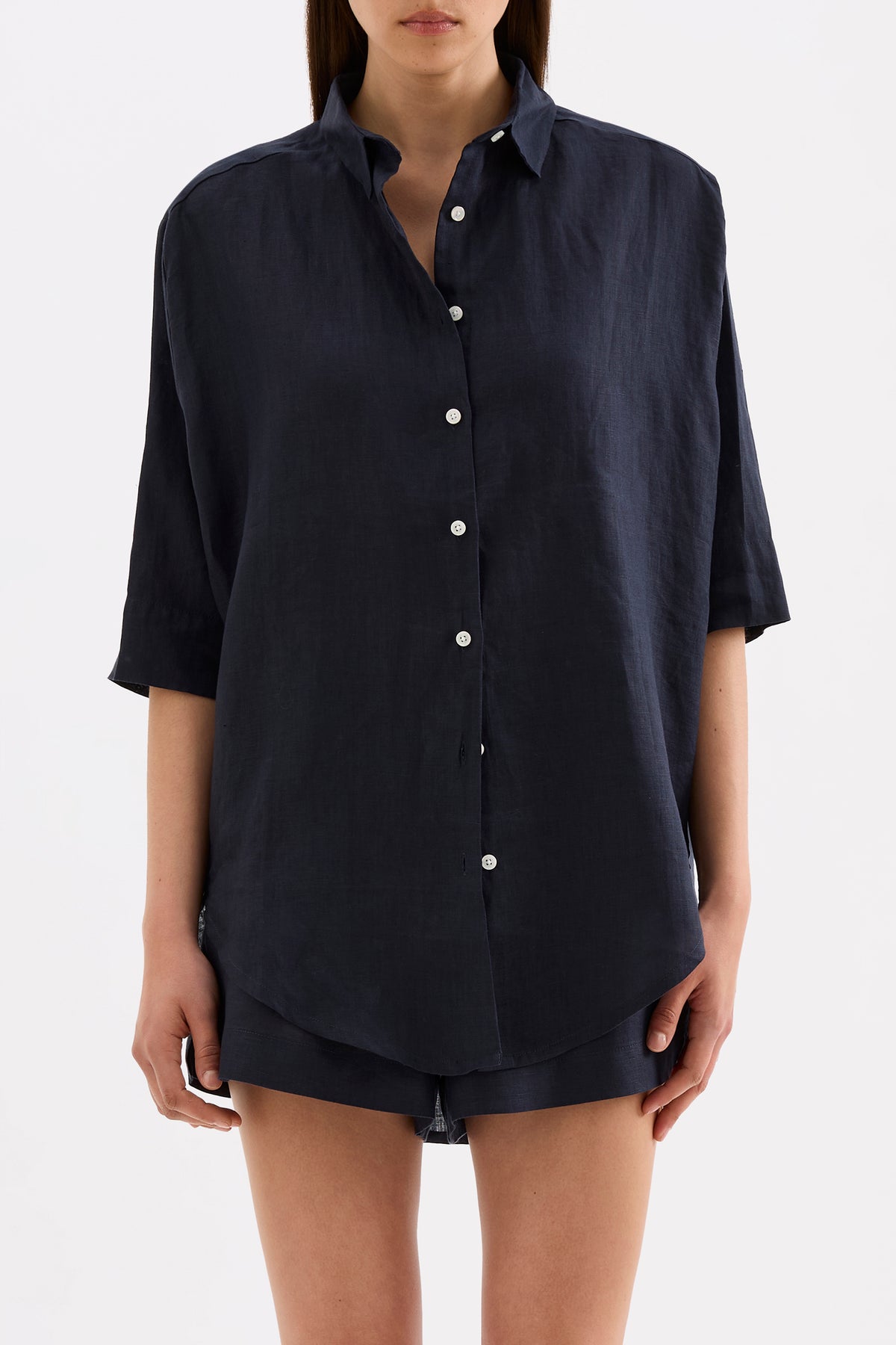 Lounge Linen Longline Shirt Ink 
