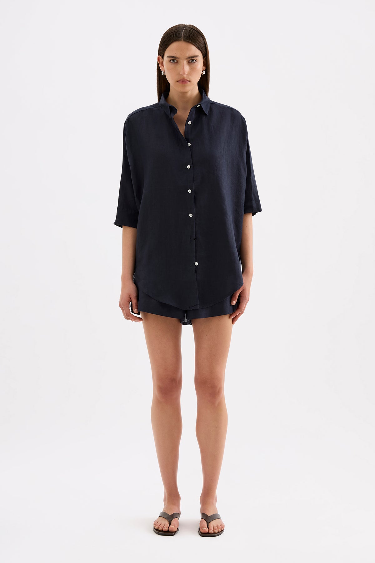 Lounge Linen Longline Shirt Ink 
