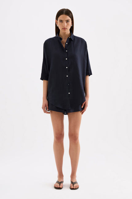 Lounge Linen Longline Shirt Ink 