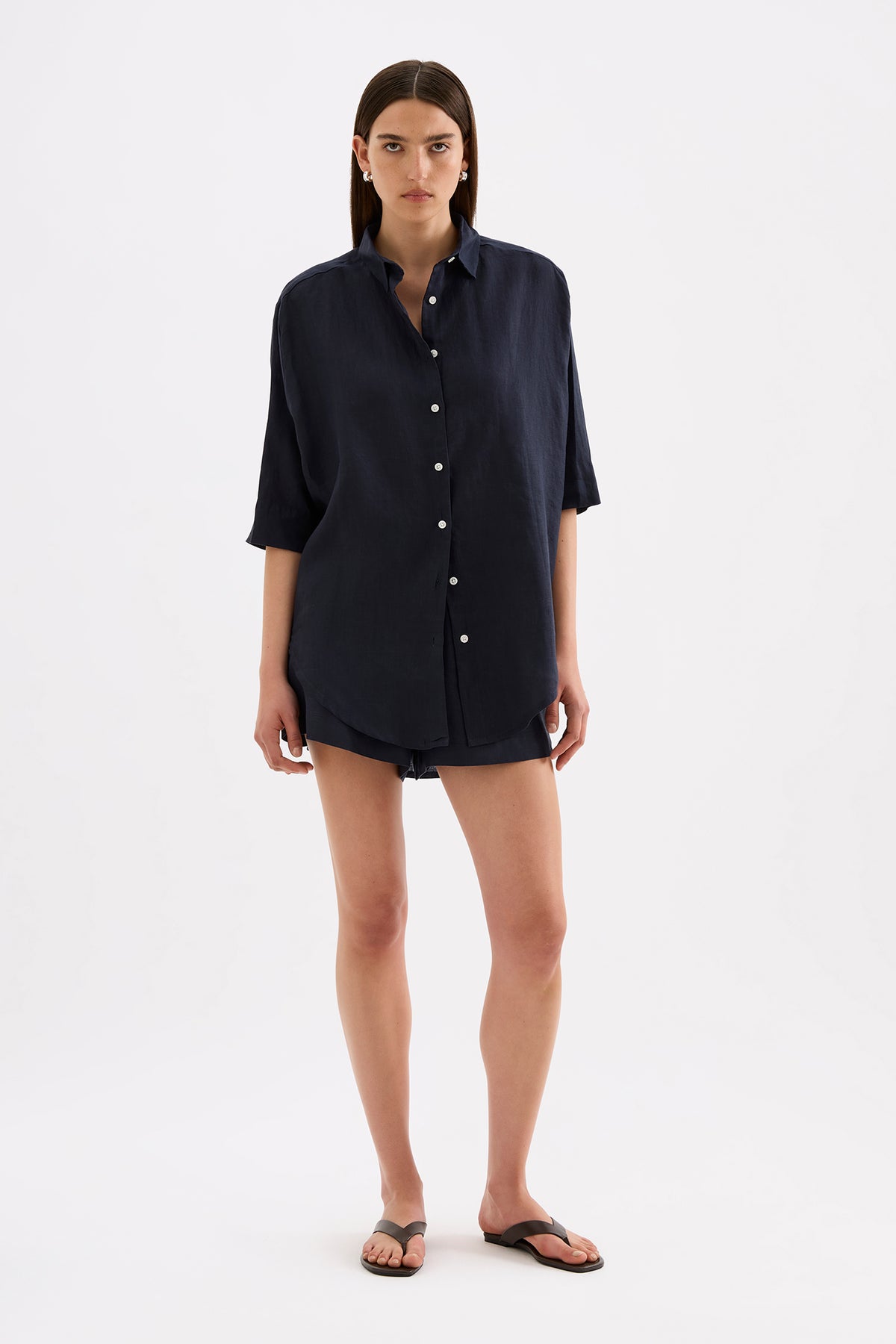 Lounge Linen Longline Shirt & Short Set 