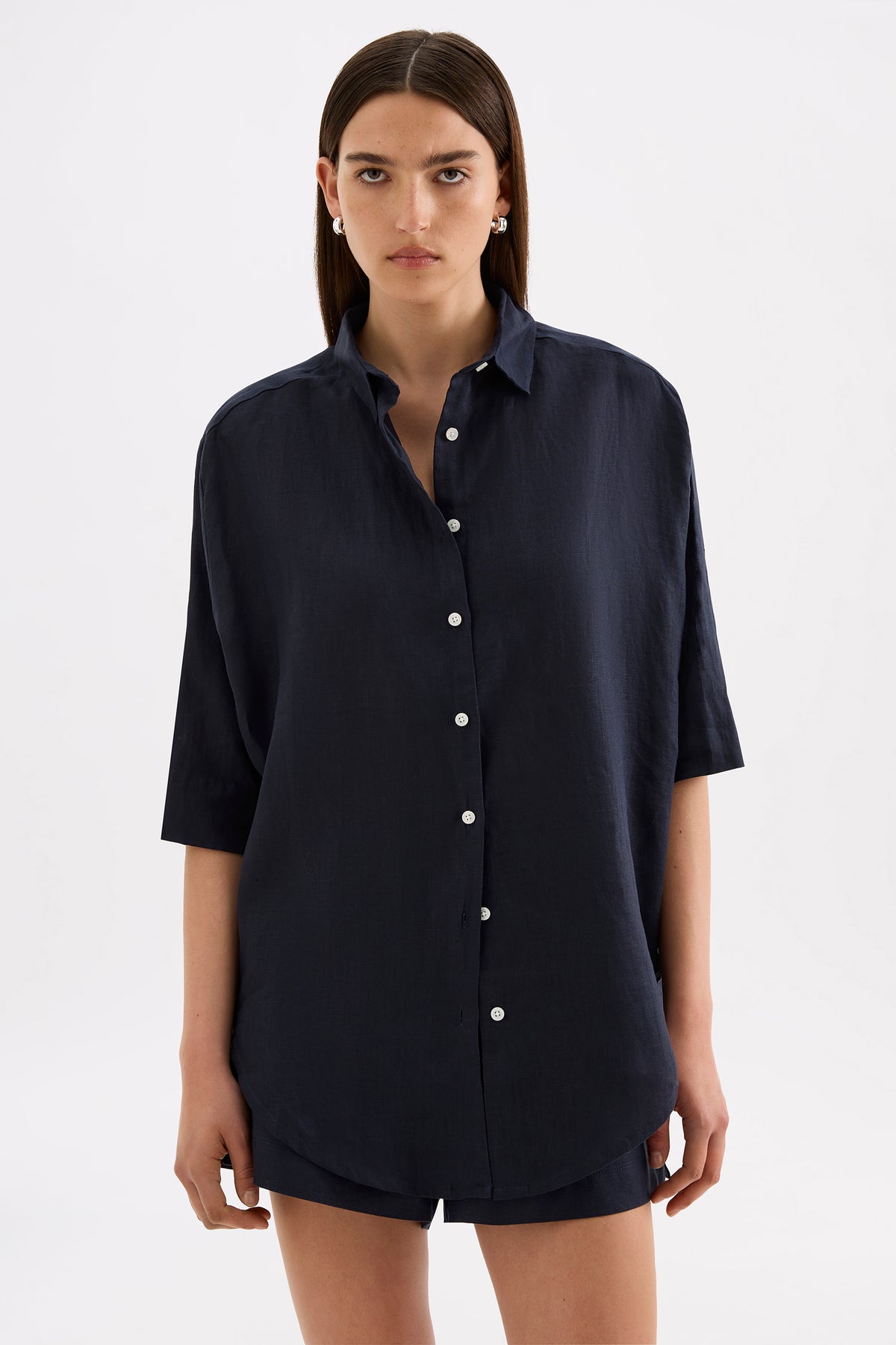 Lounge Linen Longline Shirt Ink 