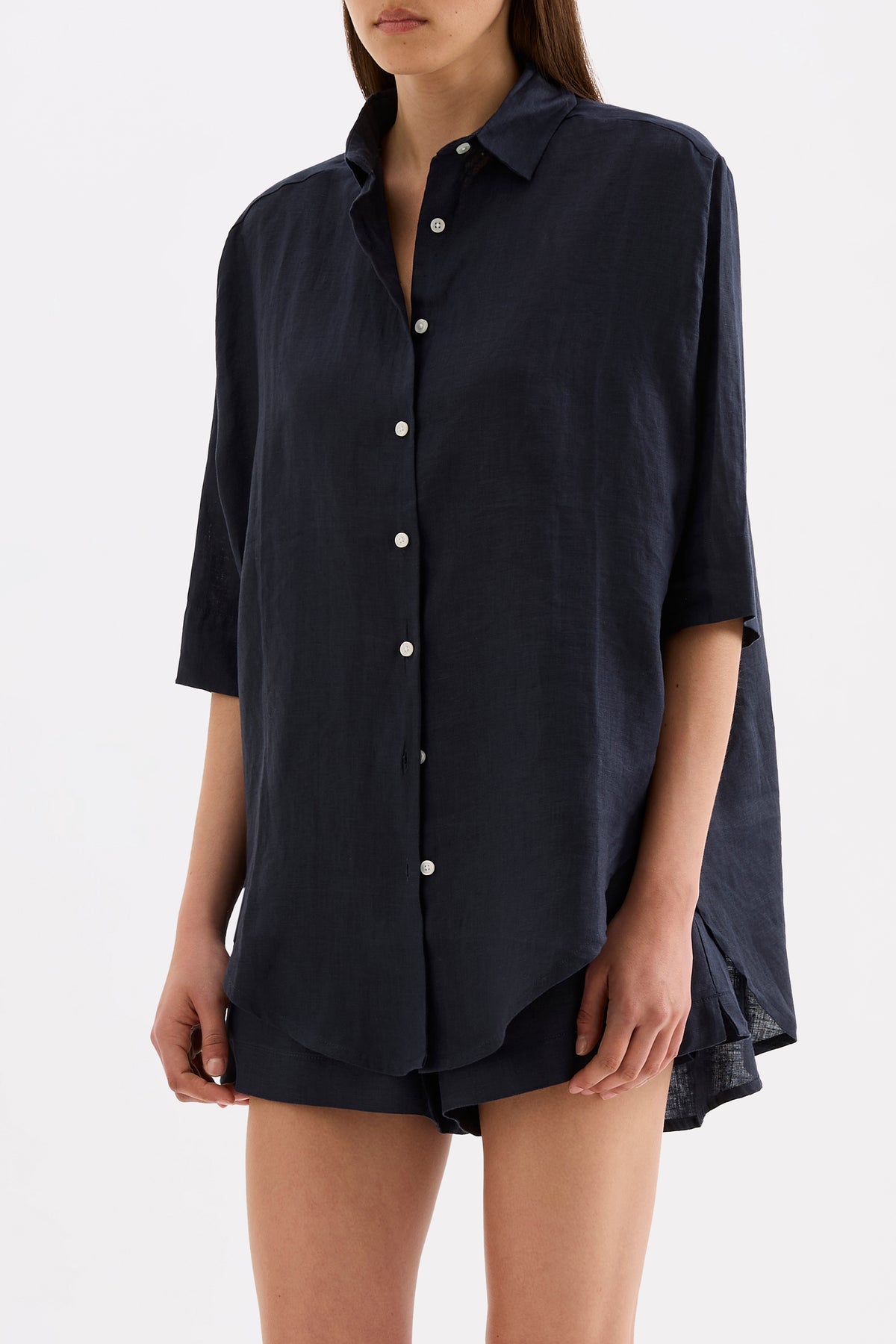 Lounge Linen Longline Shirt Ink 