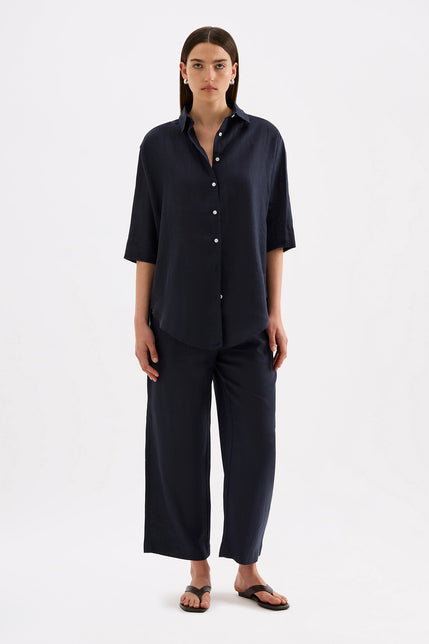 Lounge Linen Longline Shirt & Crop Pant Set 