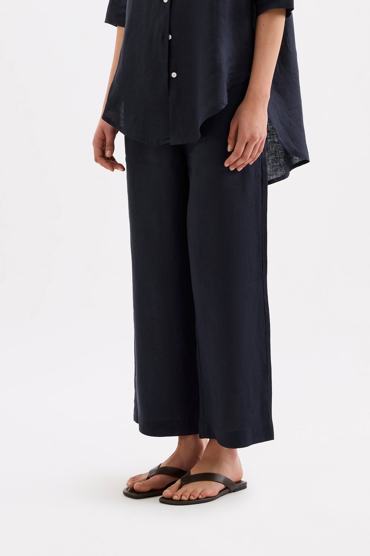 Lounge Linen Longline Shirt & Crop Pant Set 
