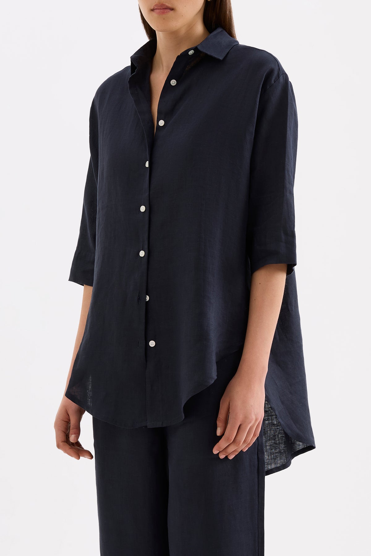 Lounge Linen Longline Shirt & Crop Pant Set 