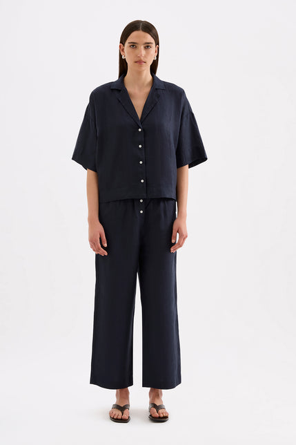 Lounge Linen Crop Pant Ink 