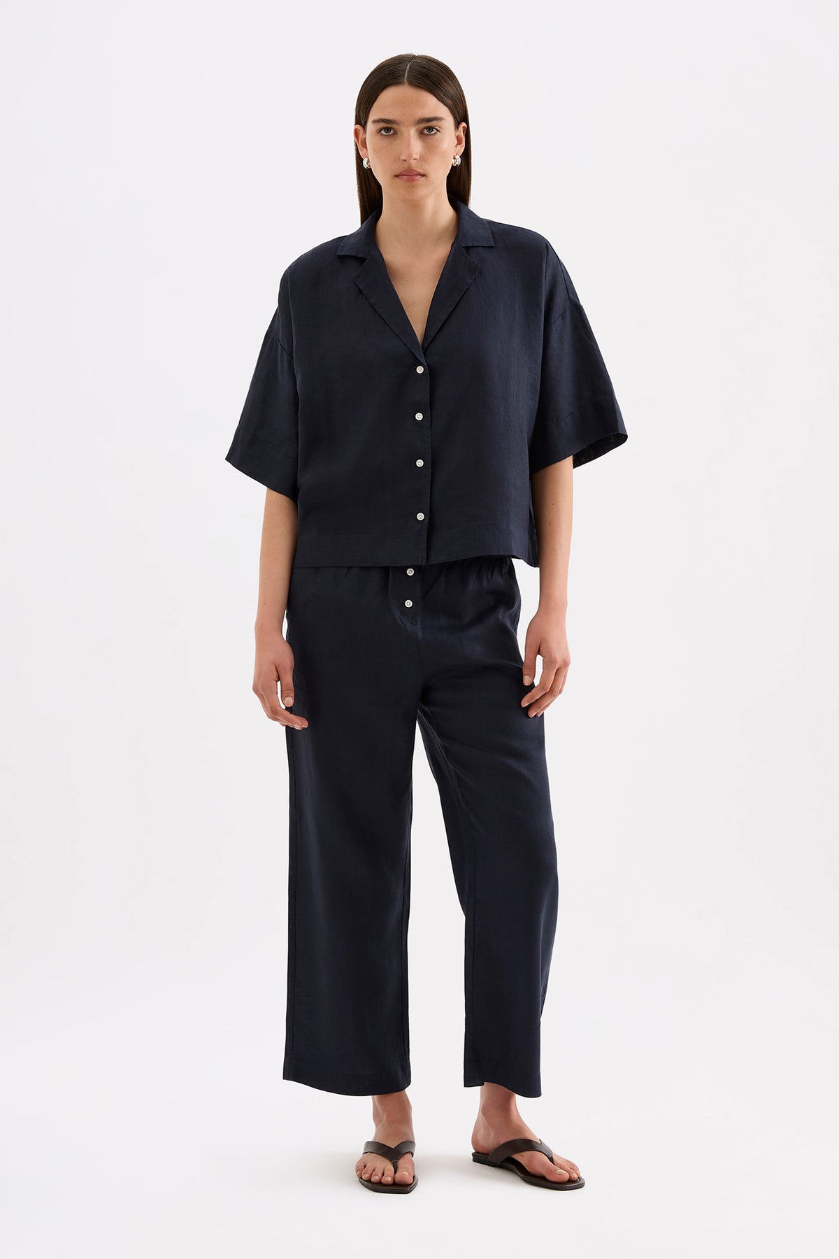 Lounge Linen Shirt & Crop Pant Set 