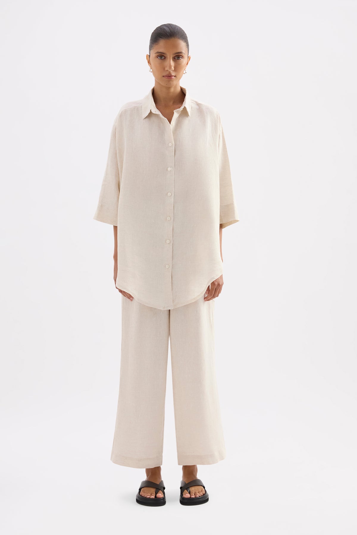 Lounge Linen Longline Shirt & Crop Pant Set 