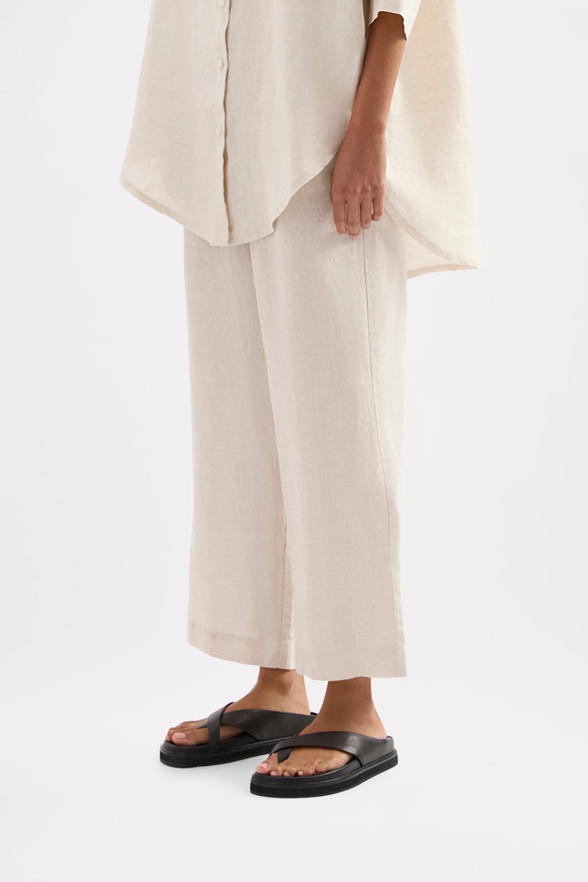 Lounge Linen Longline Shirt & Crop Pant Set 