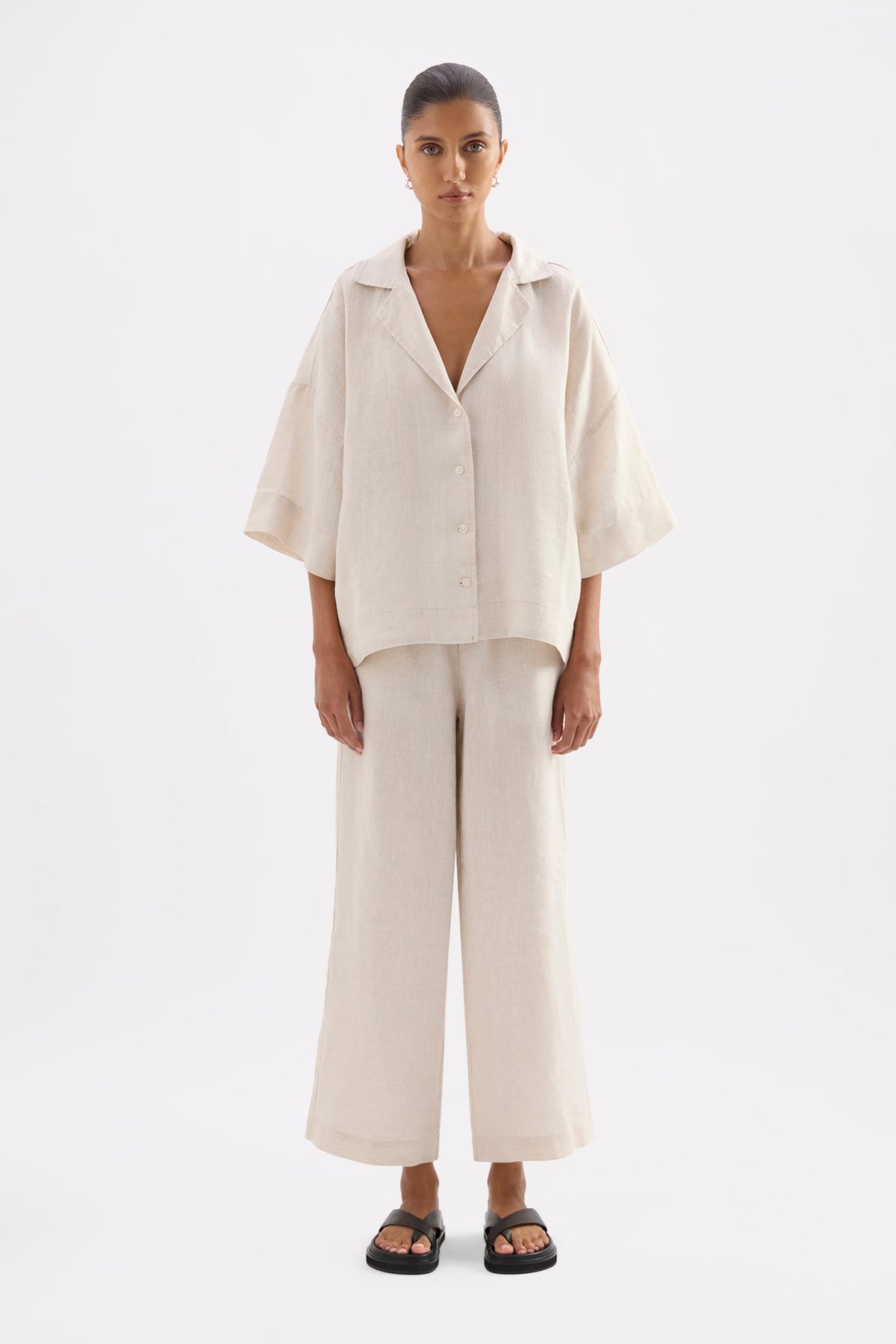Lounge Linen Shirt & Crop Pant Set 