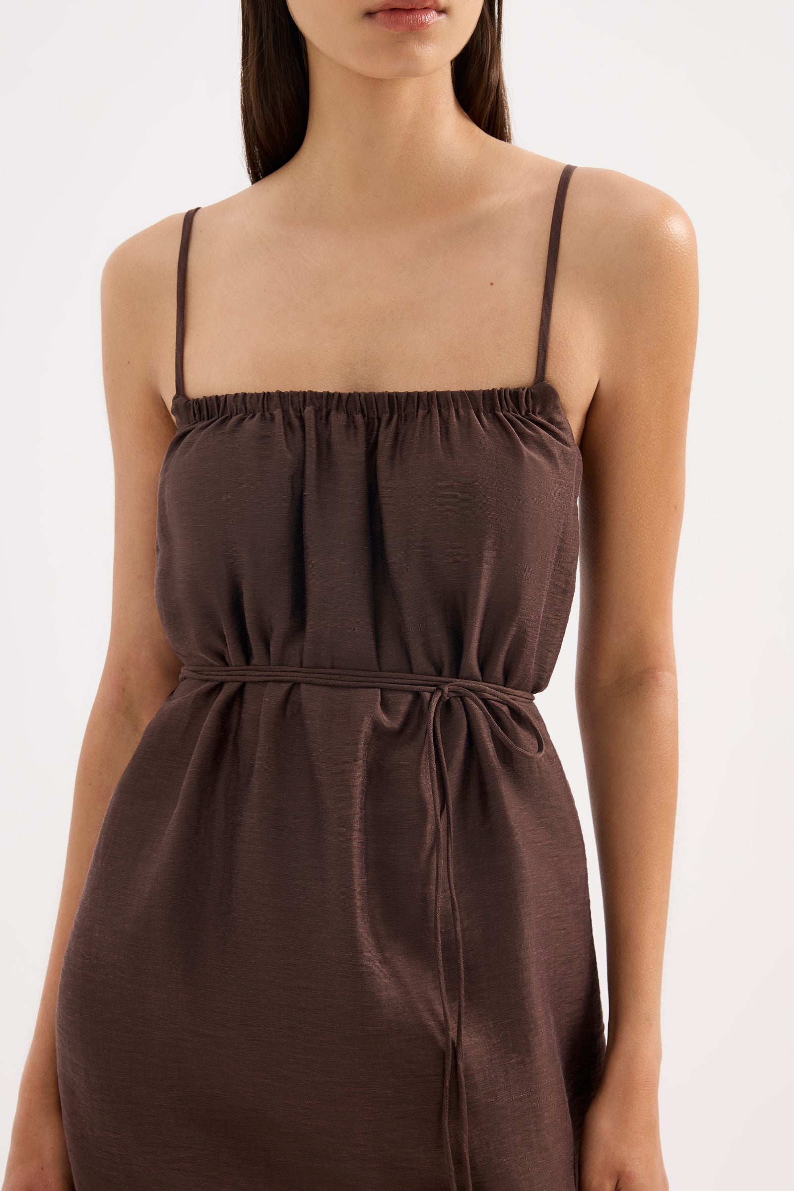 Ziki Linen Mini Dress Chocolate 