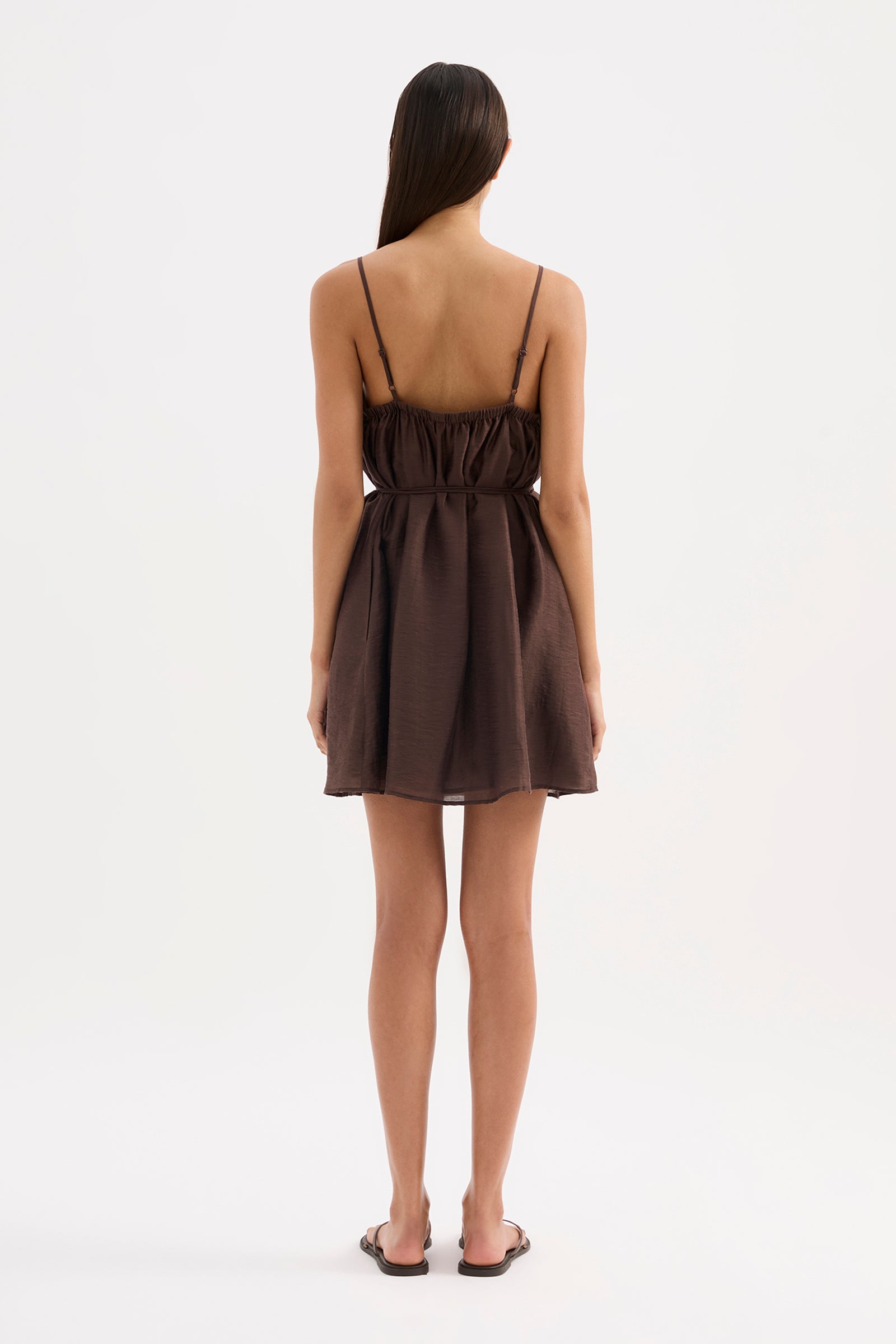 Ziki Linen Mini Dress Chocolate 