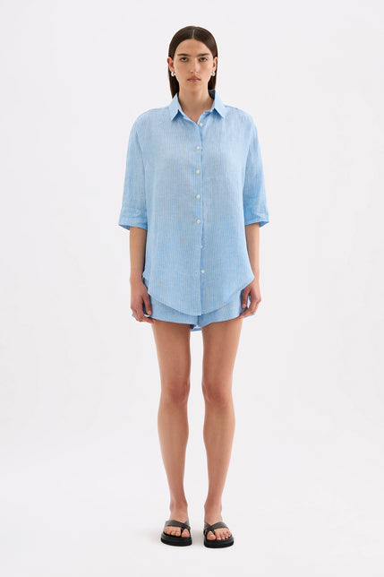 Lounge Stripe Linen Longline Shirt Cove Stripe 