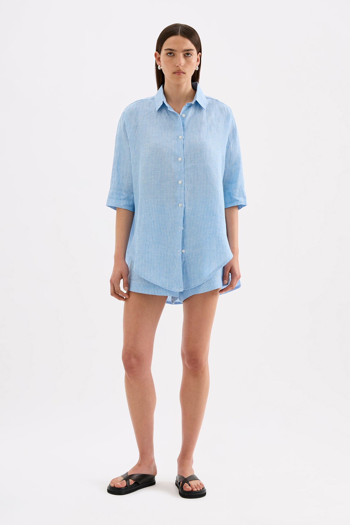 Lounge Linen Longline Shirt & Short Set 